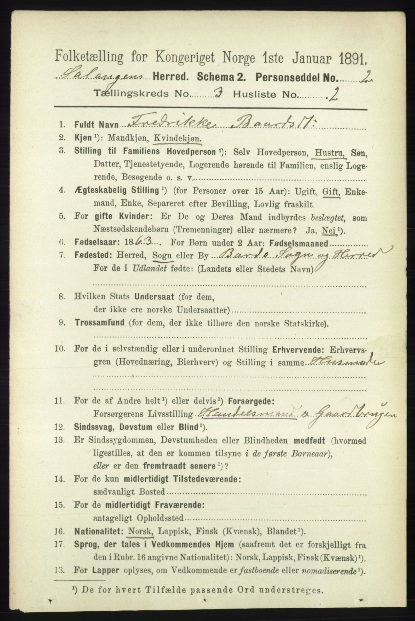 RA, 1891 census for 1921 Salangen, 1891, p. 1240