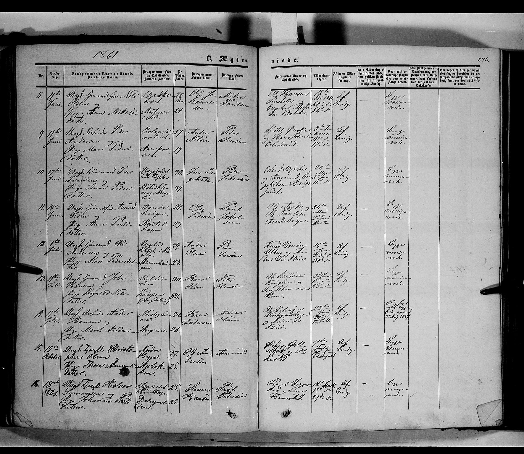 Sør-Fron prestekontor, SAH/PREST-010/H/Ha/Haa/L0001: Parish register (official) no. 1, 1849-1863, p. 276