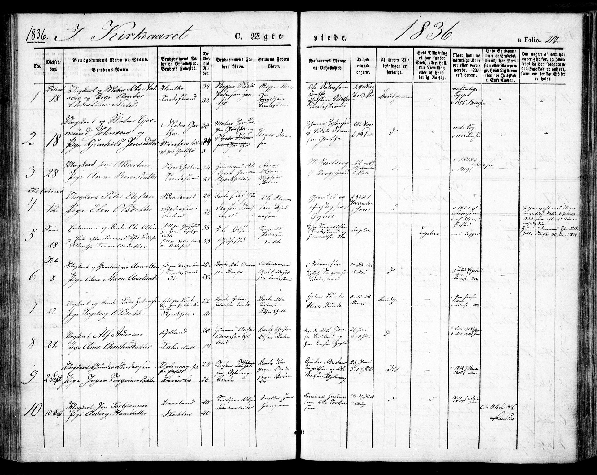 Holt sokneprestkontor, SAK/1111-0021/F/Fa/L0007: Parish register (official) no. A 7, 1836-1848, p. 217
