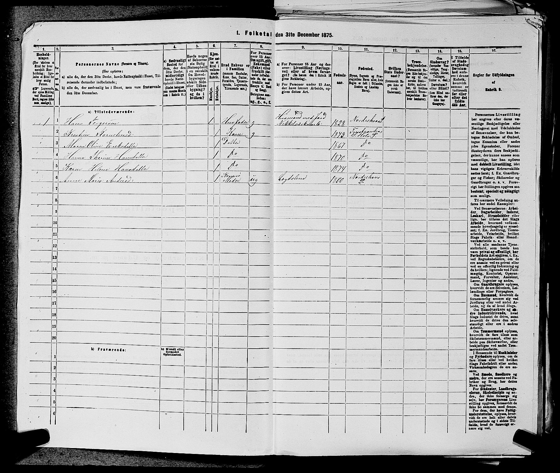 SAKO, 1875 census for 0612P Hole, 1875, p. 1155