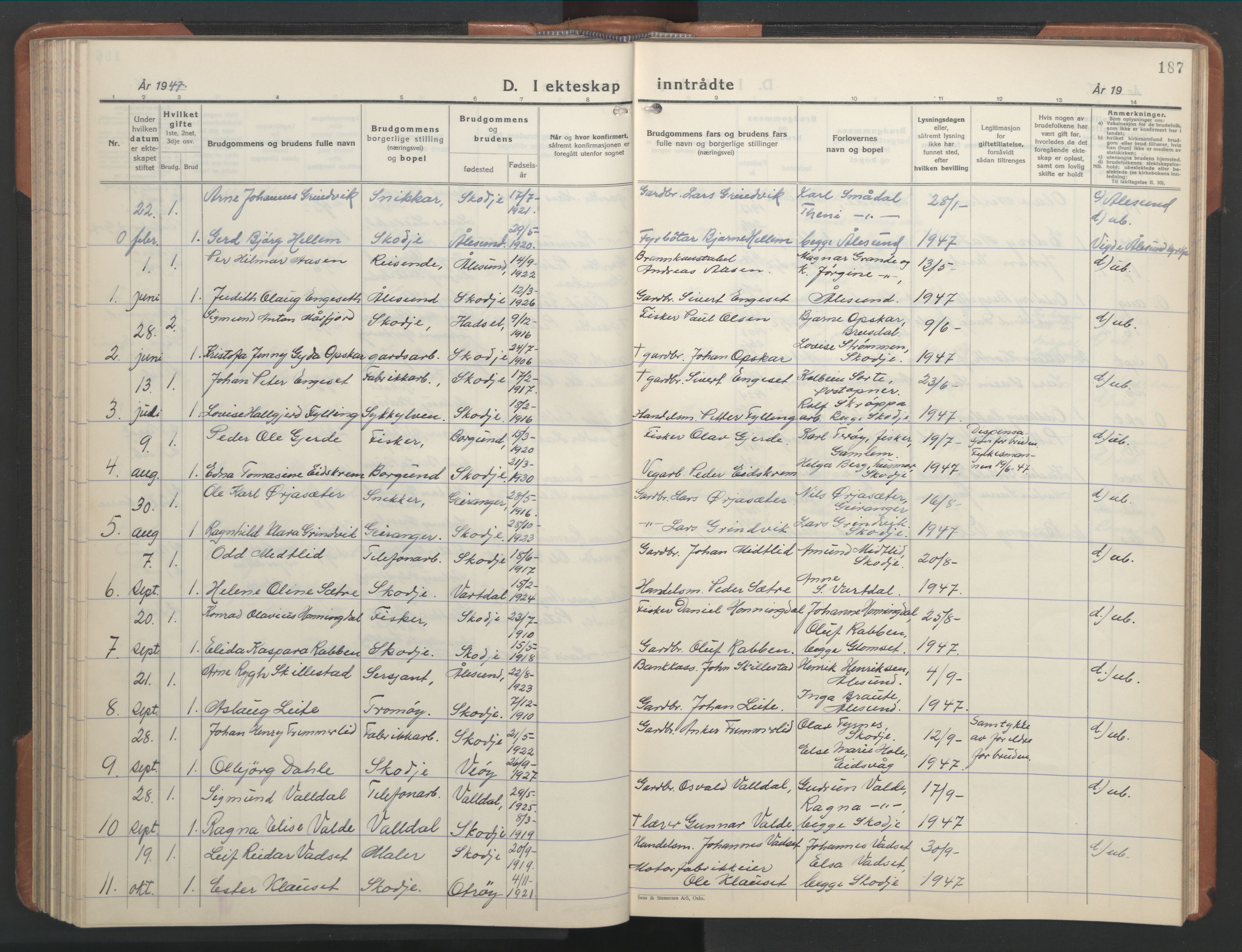 Ministerialprotokoller, klokkerbøker og fødselsregistre - Møre og Romsdal, SAT/A-1454/524/L0367: Parish register (copy) no. 524C08, 1932-1951, p. 187