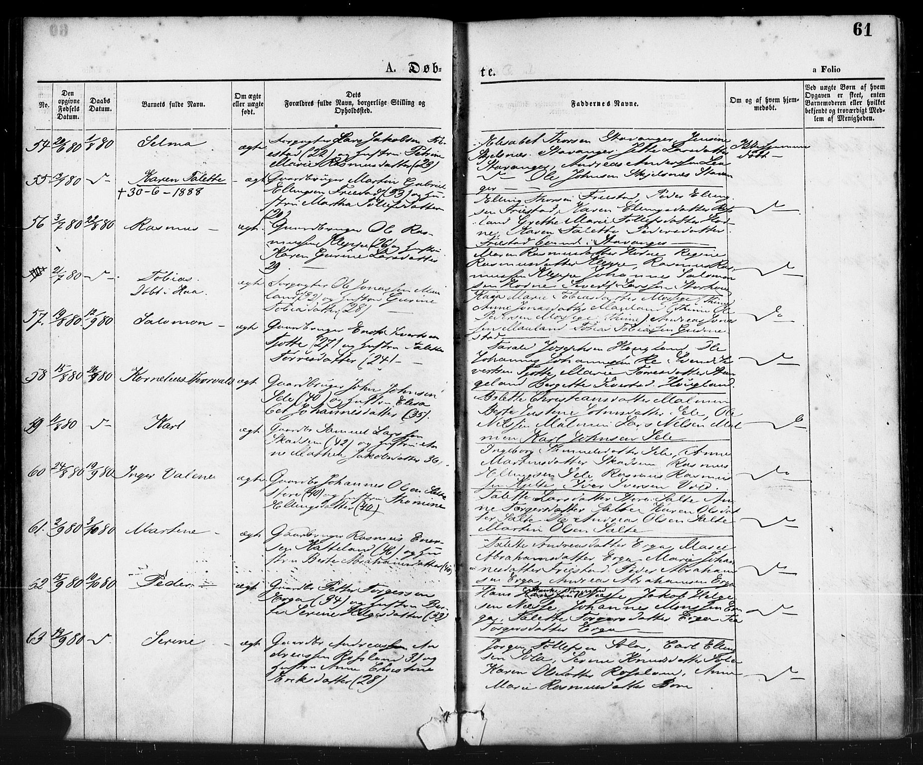 Klepp sokneprestkontor, AV/SAST-A-101803/001/3/30BA/L0006: Parish register (official) no. A 6, 1871-1885, p. 61