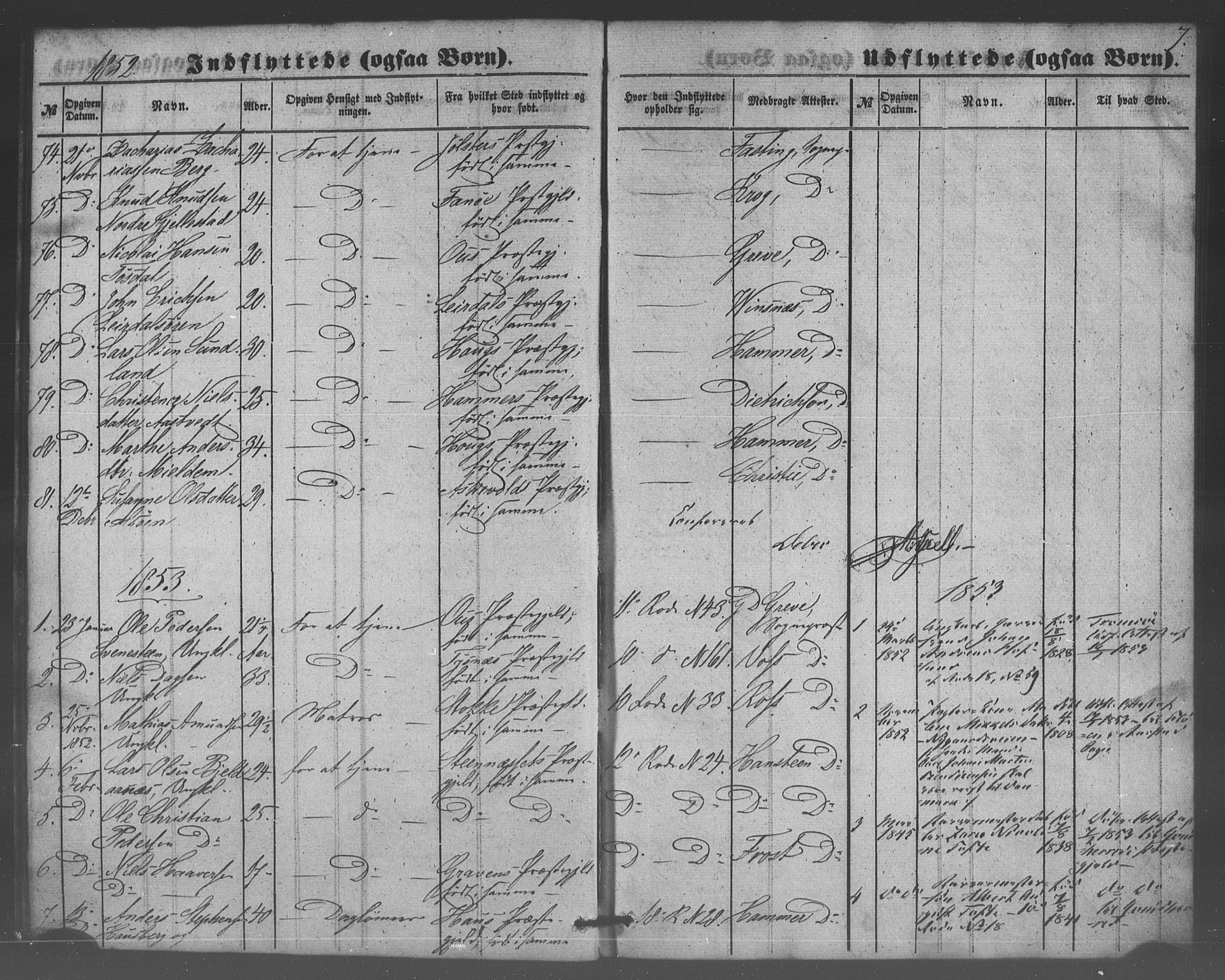 Domkirken sokneprestembete, AV/SAB-A-74801/H/Haa/L0047: Parish register (official) no. F 2, 1852-1868, p. 7