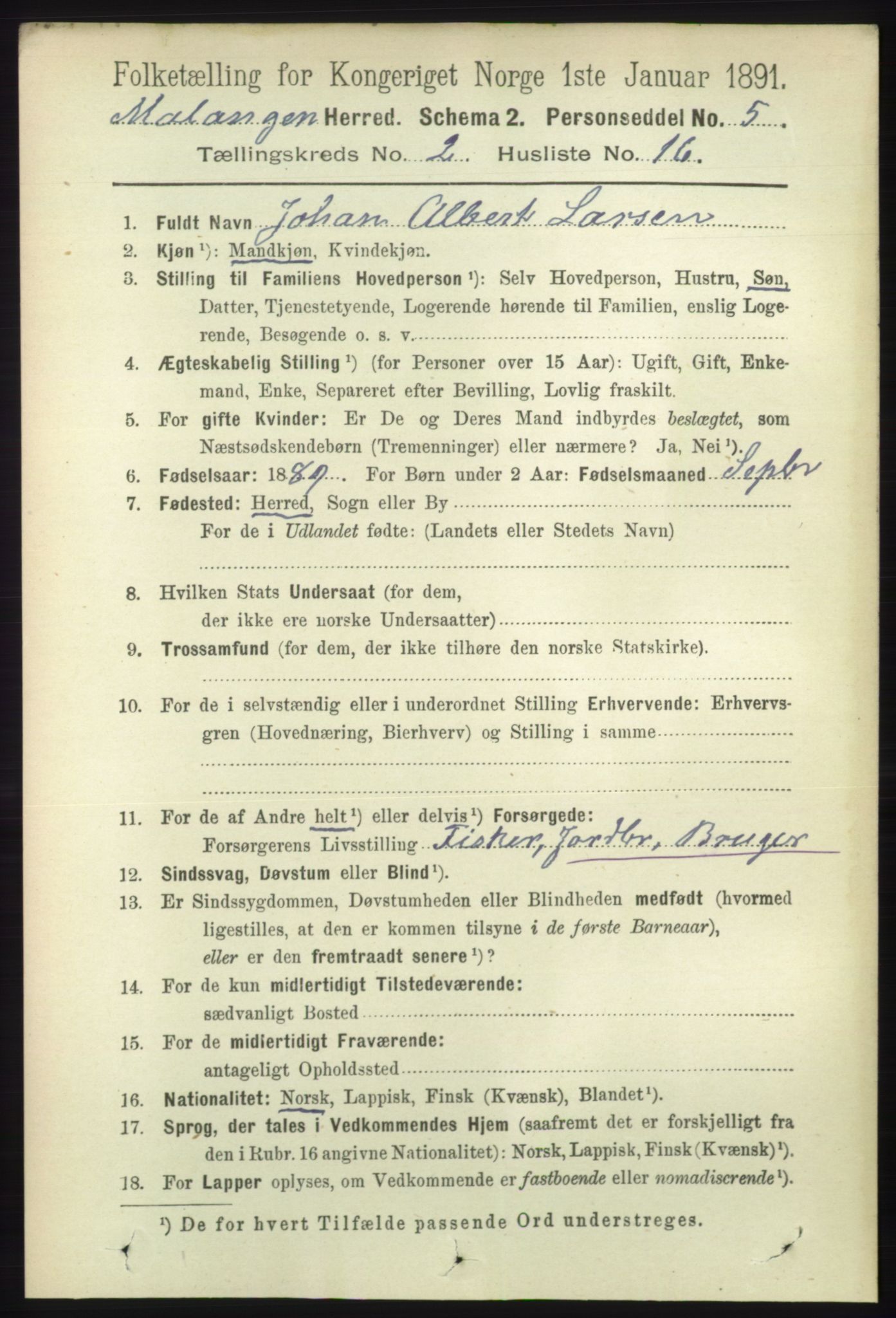 RA, 1891 census for 1932 Malangen, 1891, p. 549