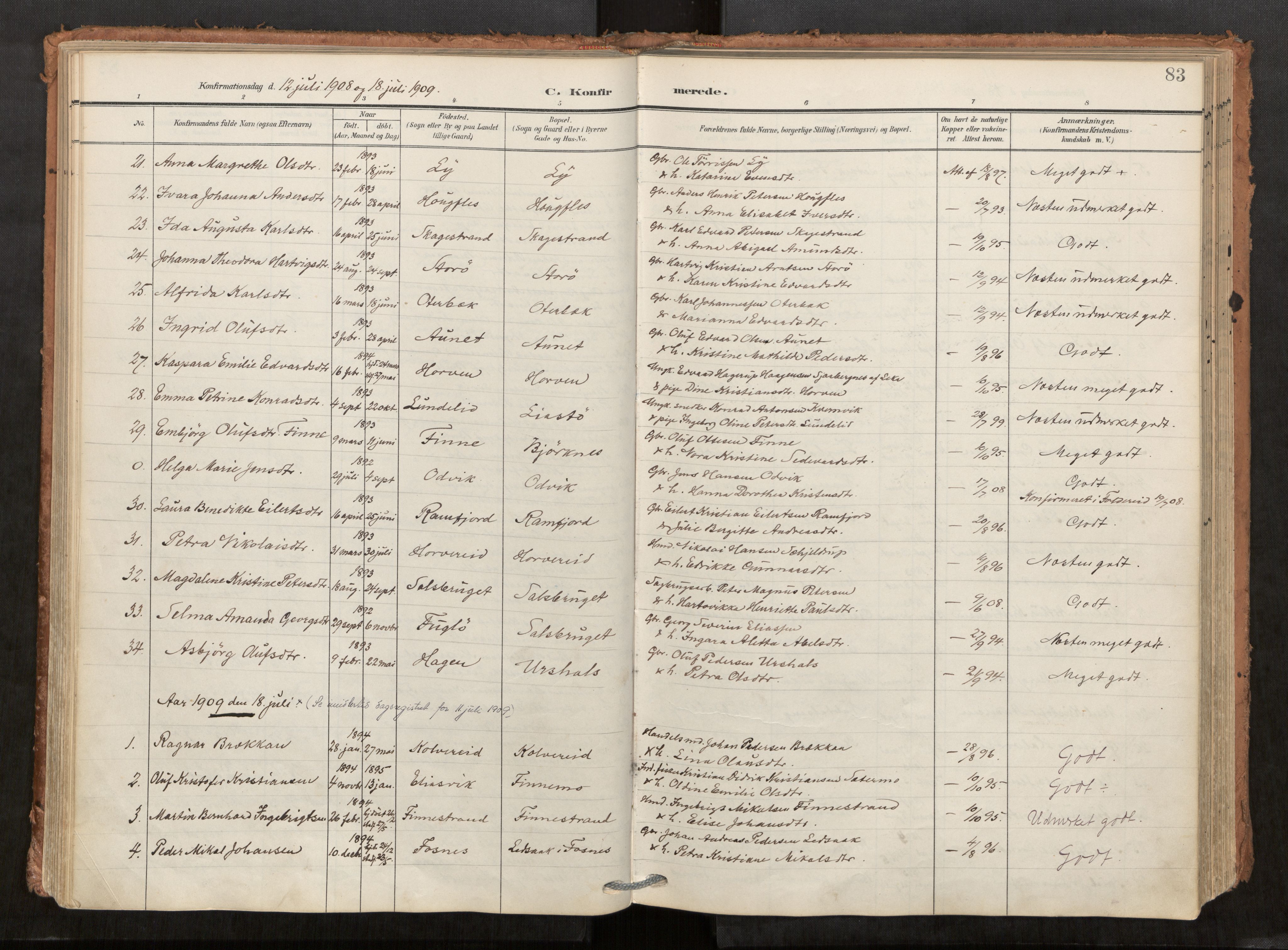 Kolvereid sokneprestkontor, SAT/A-1171/H/Ha/Haa/L0001: Parish register (official) no. 1, 1903-1922, p. 83