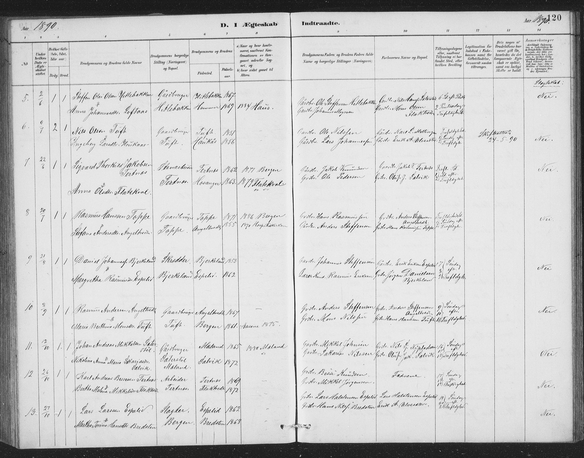 Åsane sokneprestembete, AV/SAB-A-79401/H/Hab: Parish register (copy) no. A 2, 1885-1898, p. 120