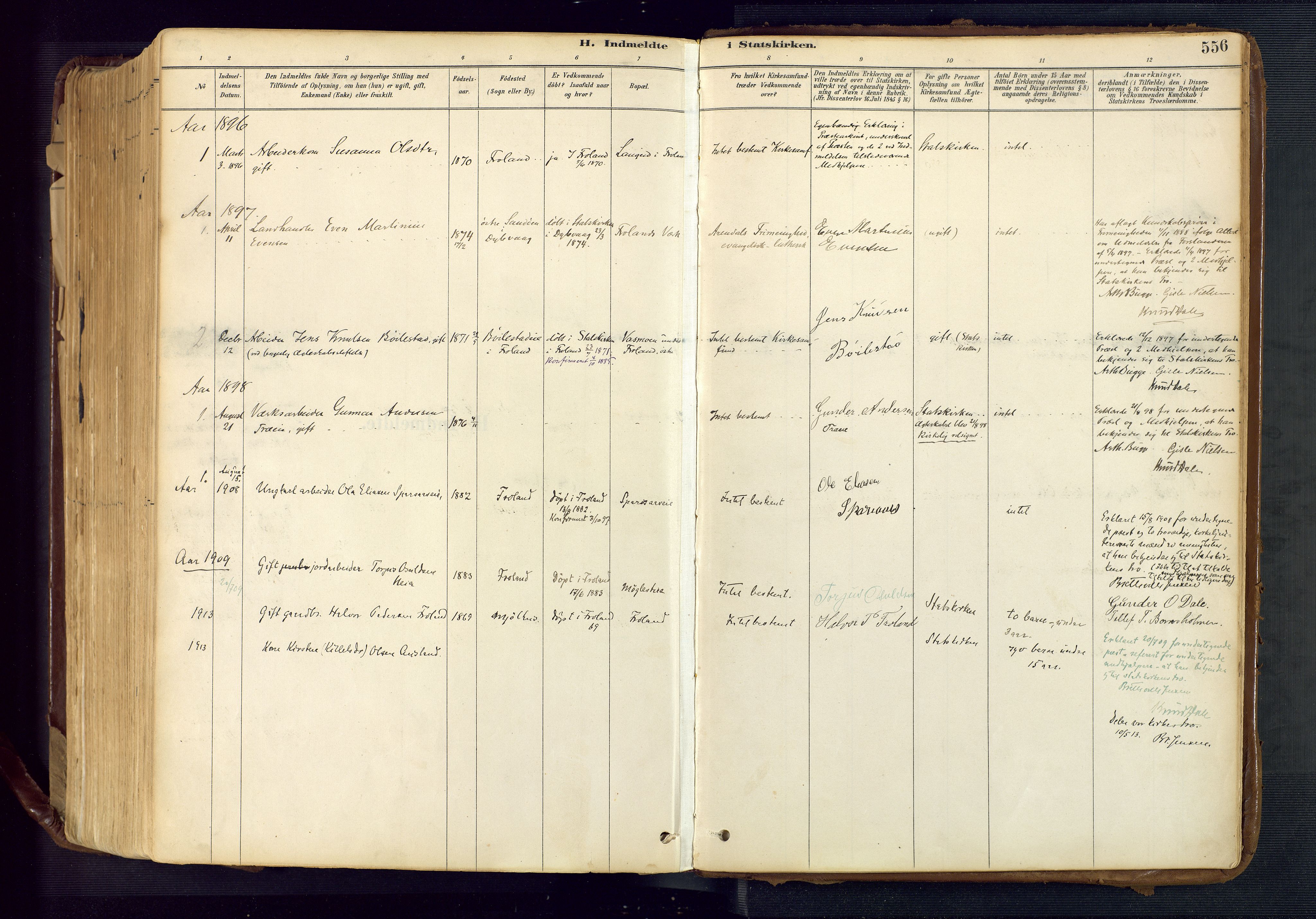 Froland sokneprestkontor, SAK/1111-0013/F/Fa/L0005: Parish register (official) no. A 5, 1882-1921, p. 556
