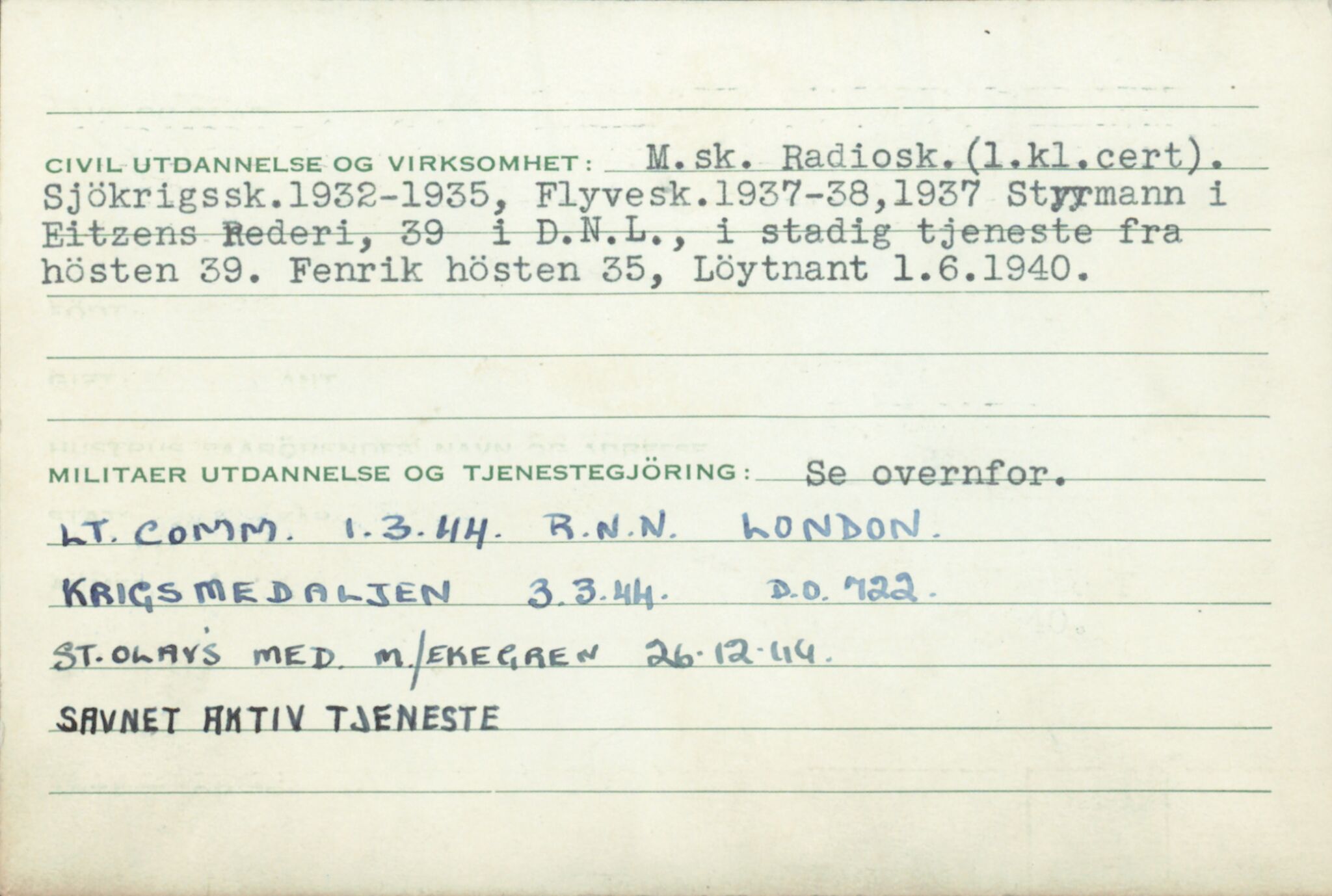 Forsvaret, Forsvarets overkommando/Luftforsvarsstaben, AV/RA-RAFA-4079/P/Pa/L0028: Personellpapirer, 1911, p. 134