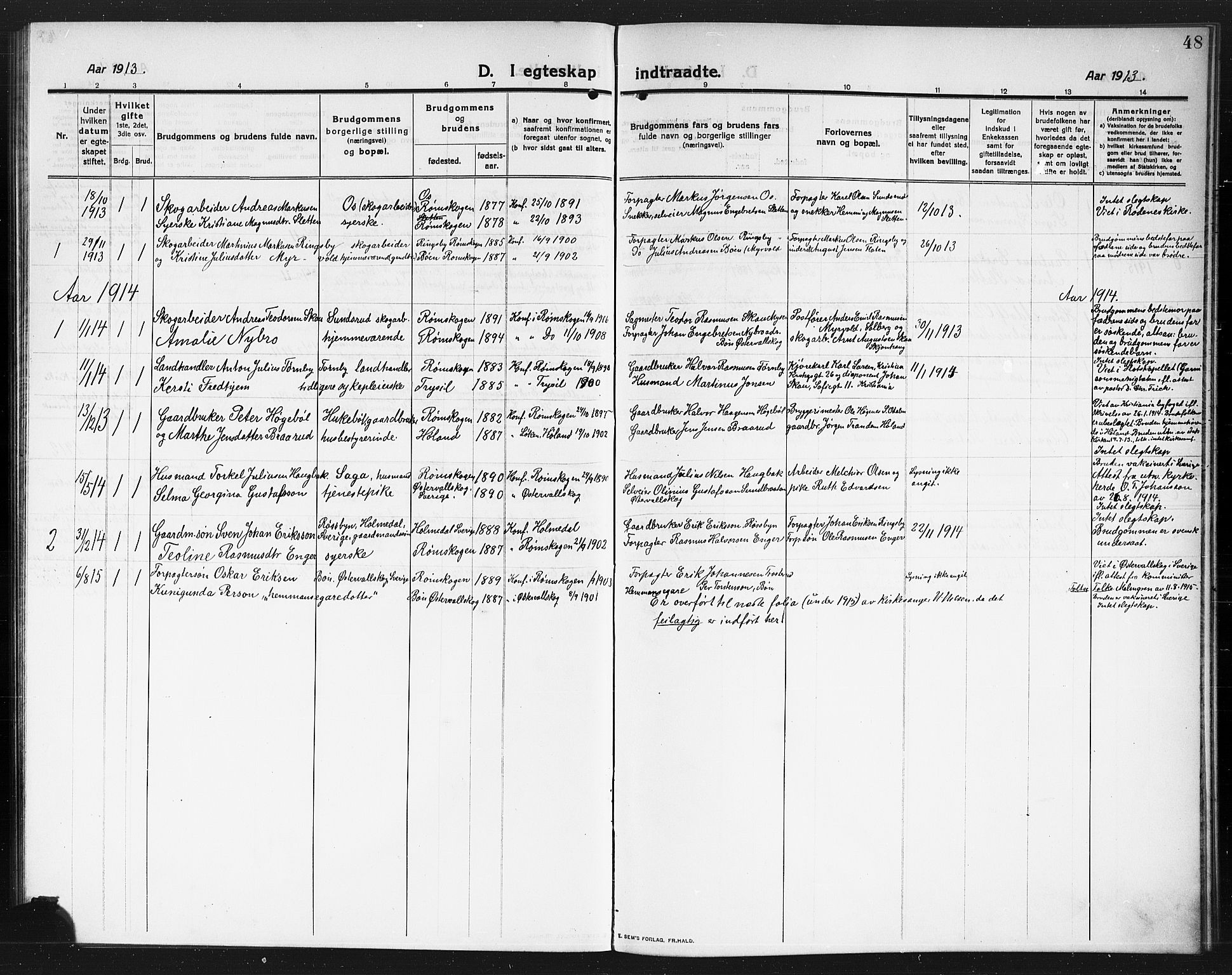 Rødenes prestekontor Kirkebøker, AV/SAO-A-2005/G/Gb/L0002: Parish register (copy) no. II 2, 1911-1921, p. 48