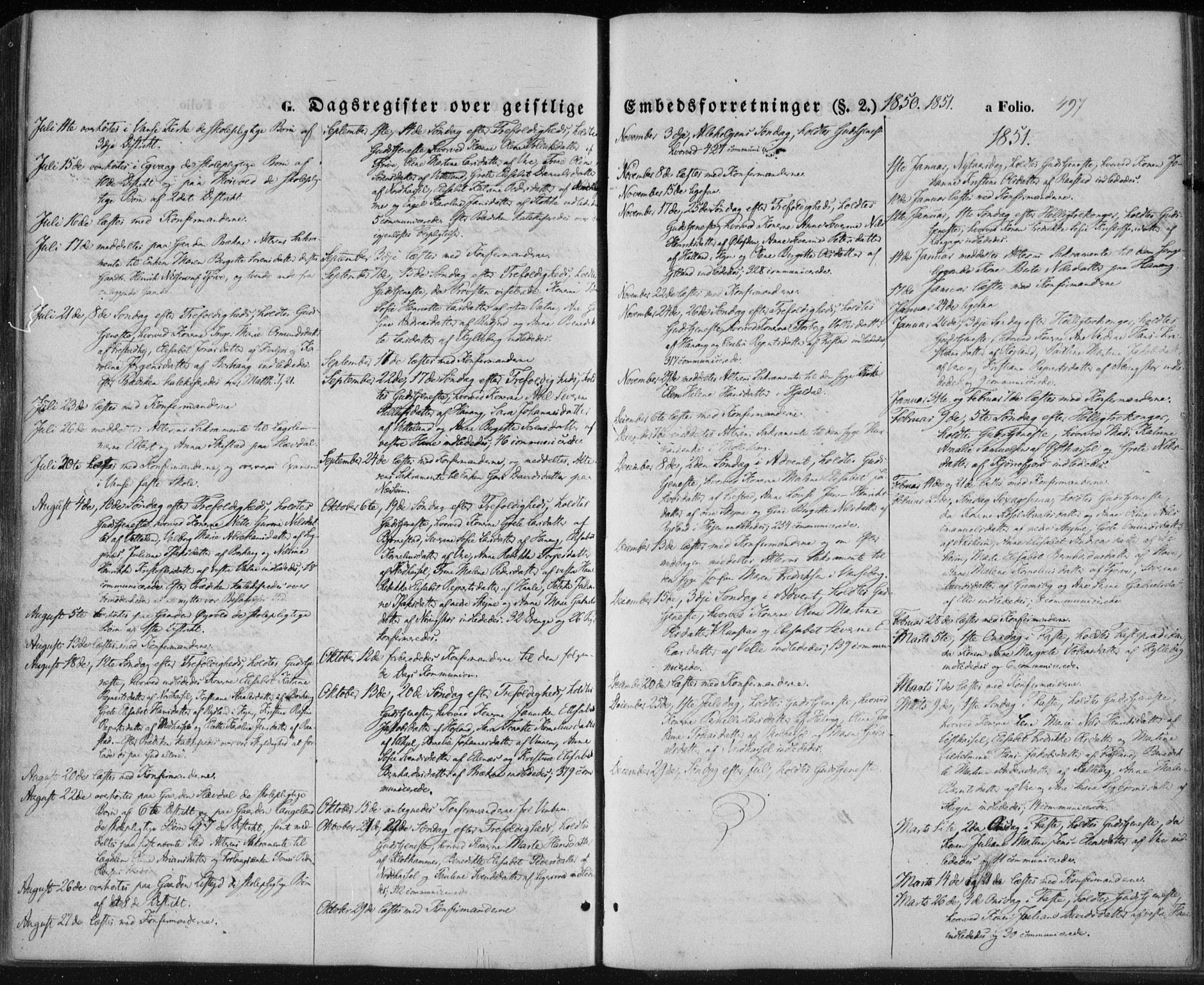 Lista sokneprestkontor, SAK/1111-0027/F/Fa/L0010: Parish register (official) no. A 10, 1846-1861, p. 497