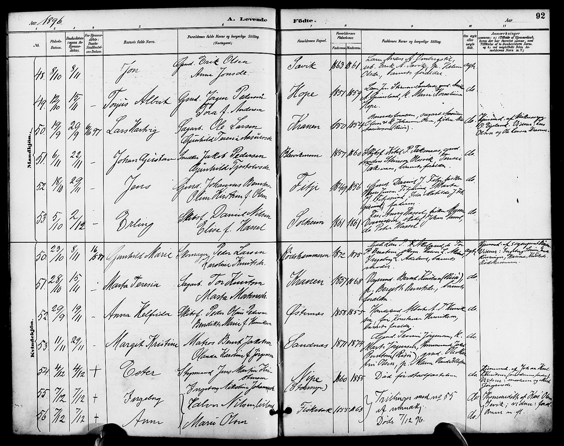 Søndeled sokneprestkontor, AV/SAK-1111-0038/F/Fa/L0005: Parish register (official) no. A 5, 1889-1899, p. 92