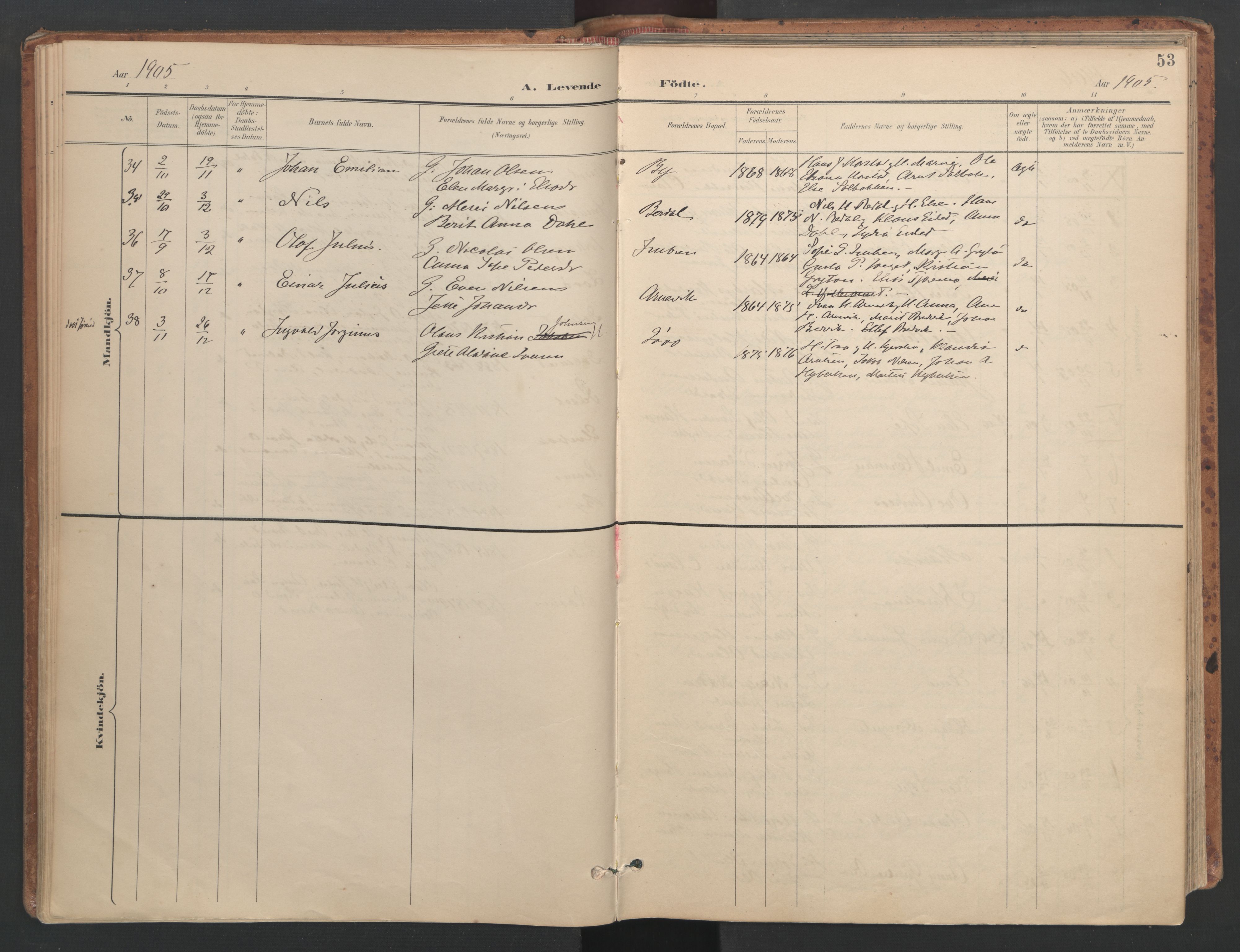 Ministerialprotokoller, klokkerbøker og fødselsregistre - Sør-Trøndelag, SAT/A-1456/655/L0681: Parish register (official) no. 655A10, 1895-1907, p. 53