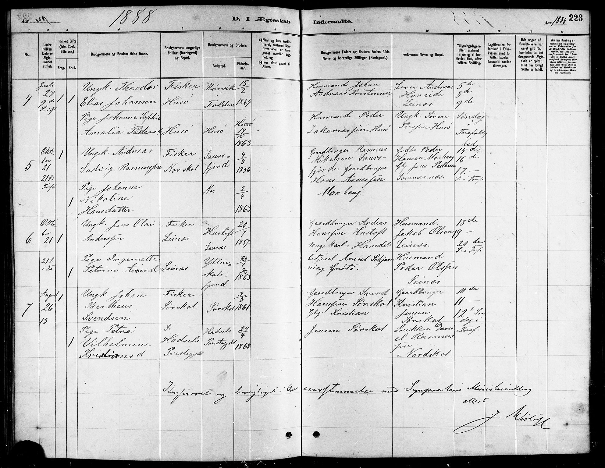 Ministerialprotokoller, klokkerbøker og fødselsregistre - Nordland, AV/SAT-A-1459/857/L0828: Parish register (copy) no. 857C03, 1879-1908, p. 223