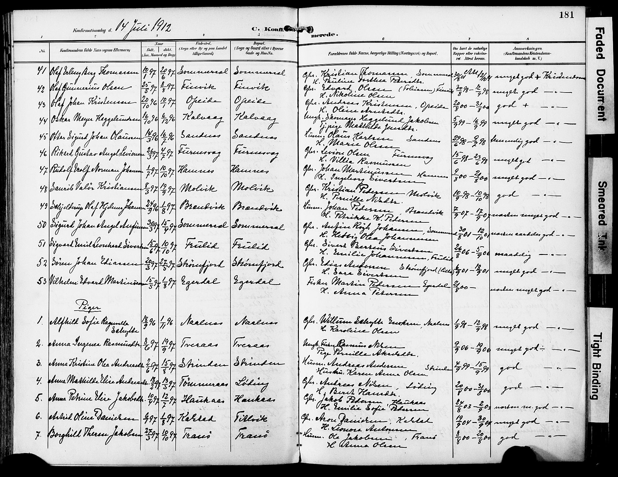 Ministerialprotokoller, klokkerbøker og fødselsregistre - Nordland, SAT/A-1459/859/L0848: Parish register (official) no. 859A08, 1900-1912, p. 181