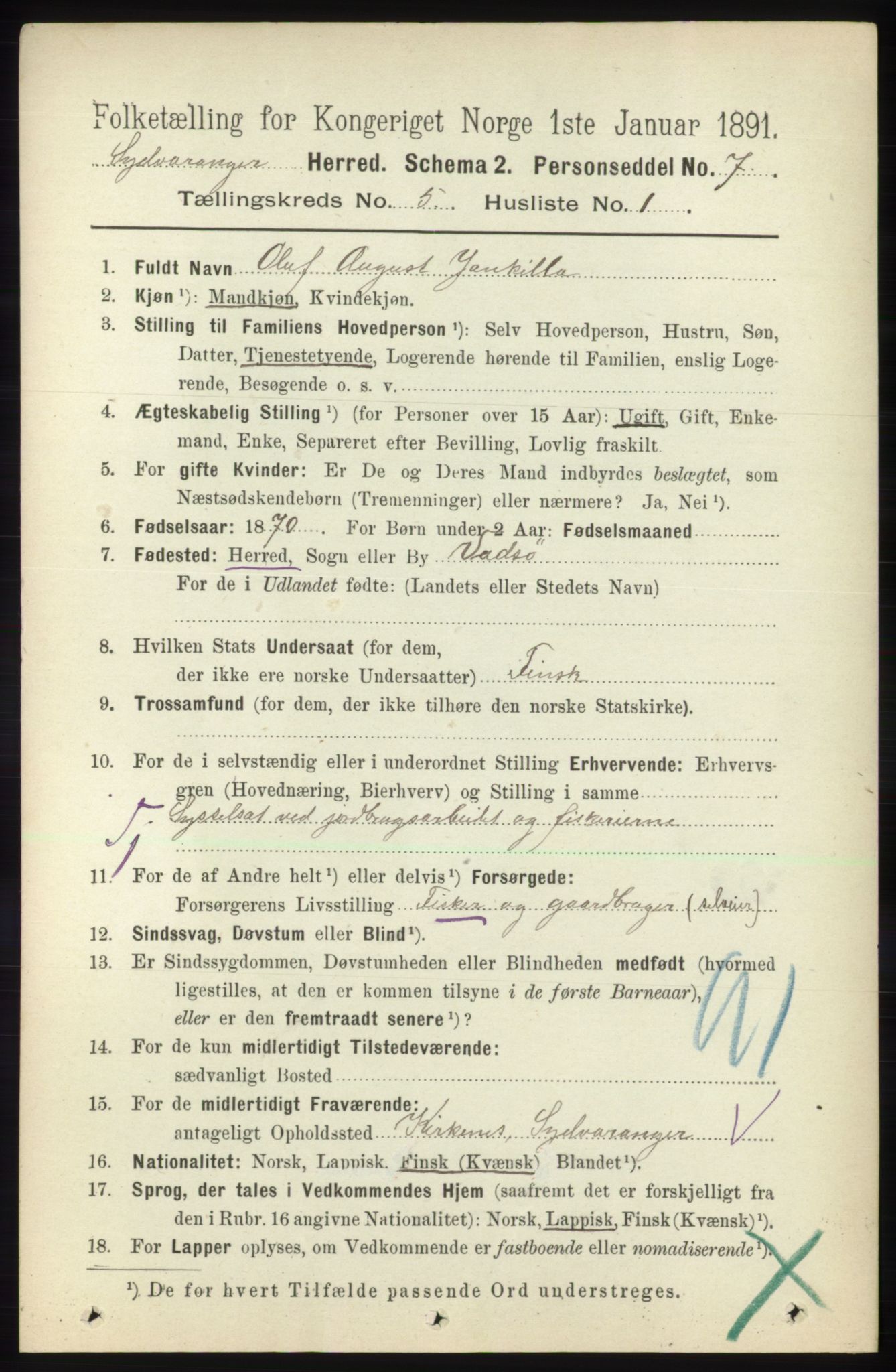 RA, 1891 census for 2030 Sør-Varanger, 1891, p. 1574