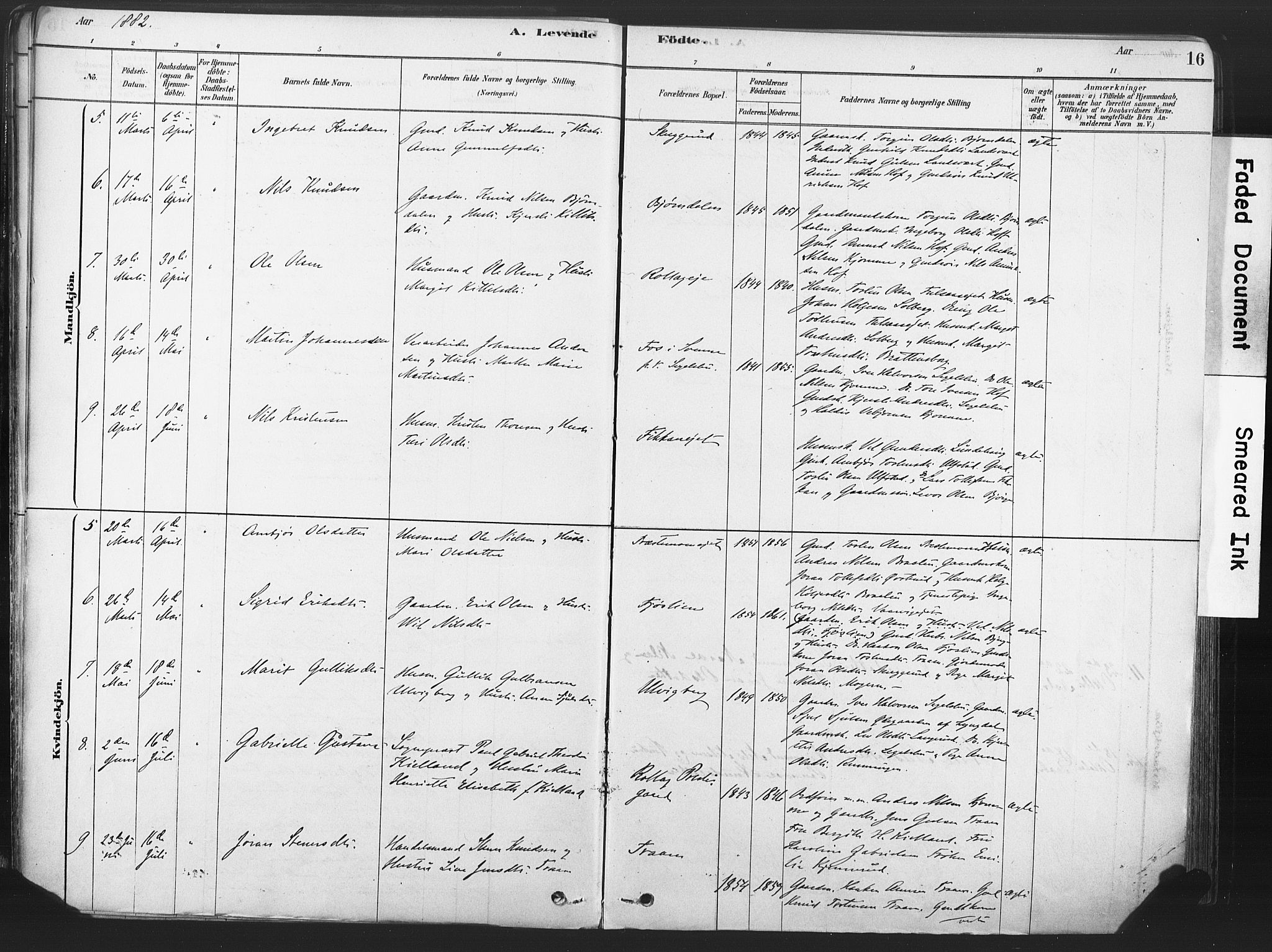 Rollag kirkebøker, AV/SAKO-A-240/F/Fa/L0011: Parish register (official) no. I 11, 1878-1902, p. 16