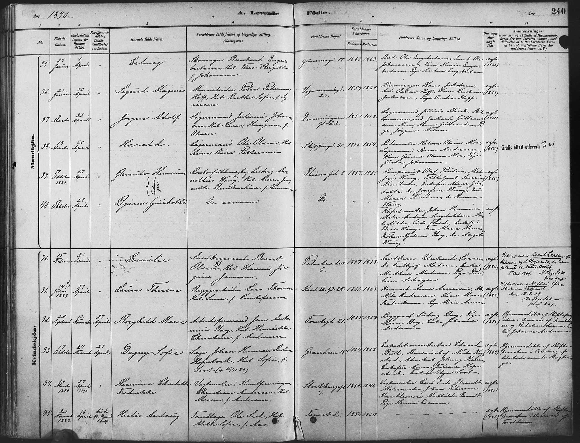 Oslo domkirke Kirkebøker, AV/SAO-A-10752/F/Fa/L0029: Parish register (official) no. 29, 1879-1892, p. 240