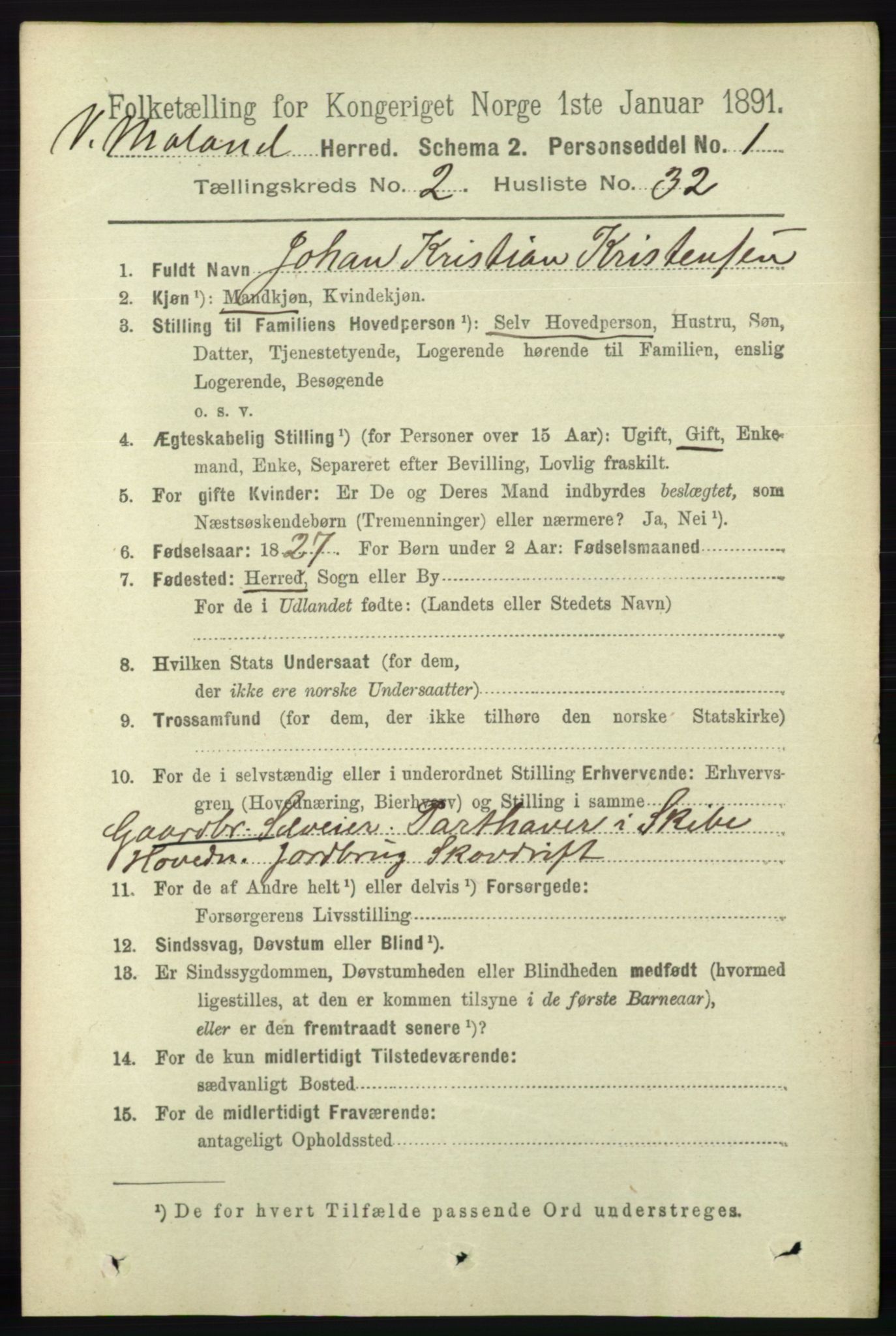 RA, 1891 census for 0926 Vestre Moland, 1891, p. 787