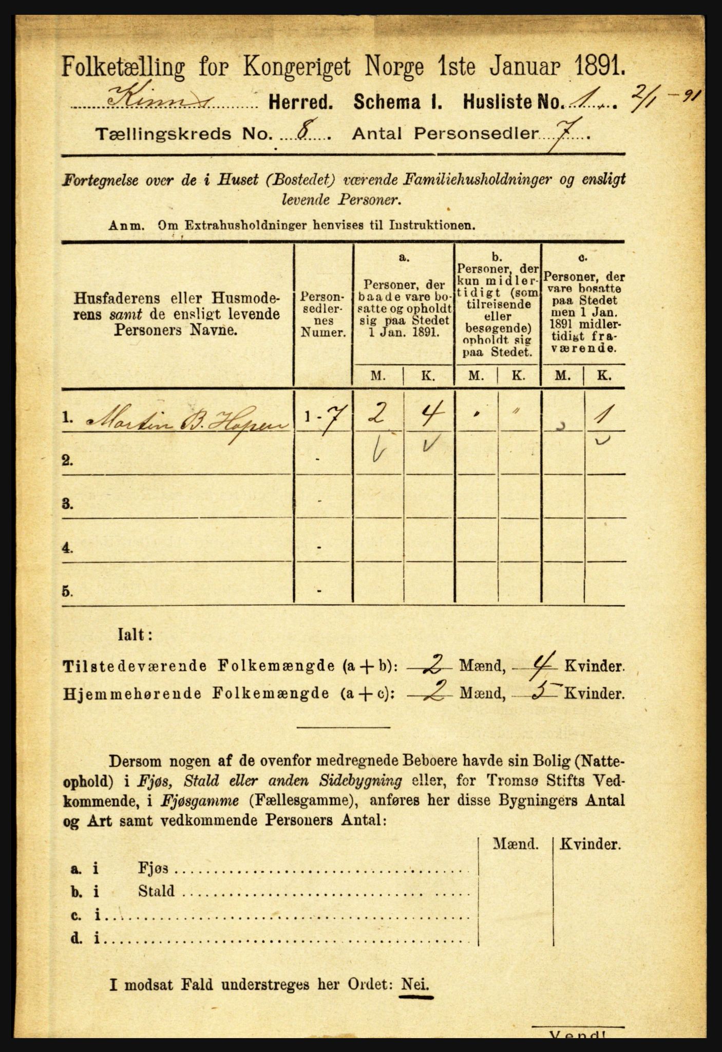 RA, 1891 census for 1437 Kinn, 1891, p. 3058