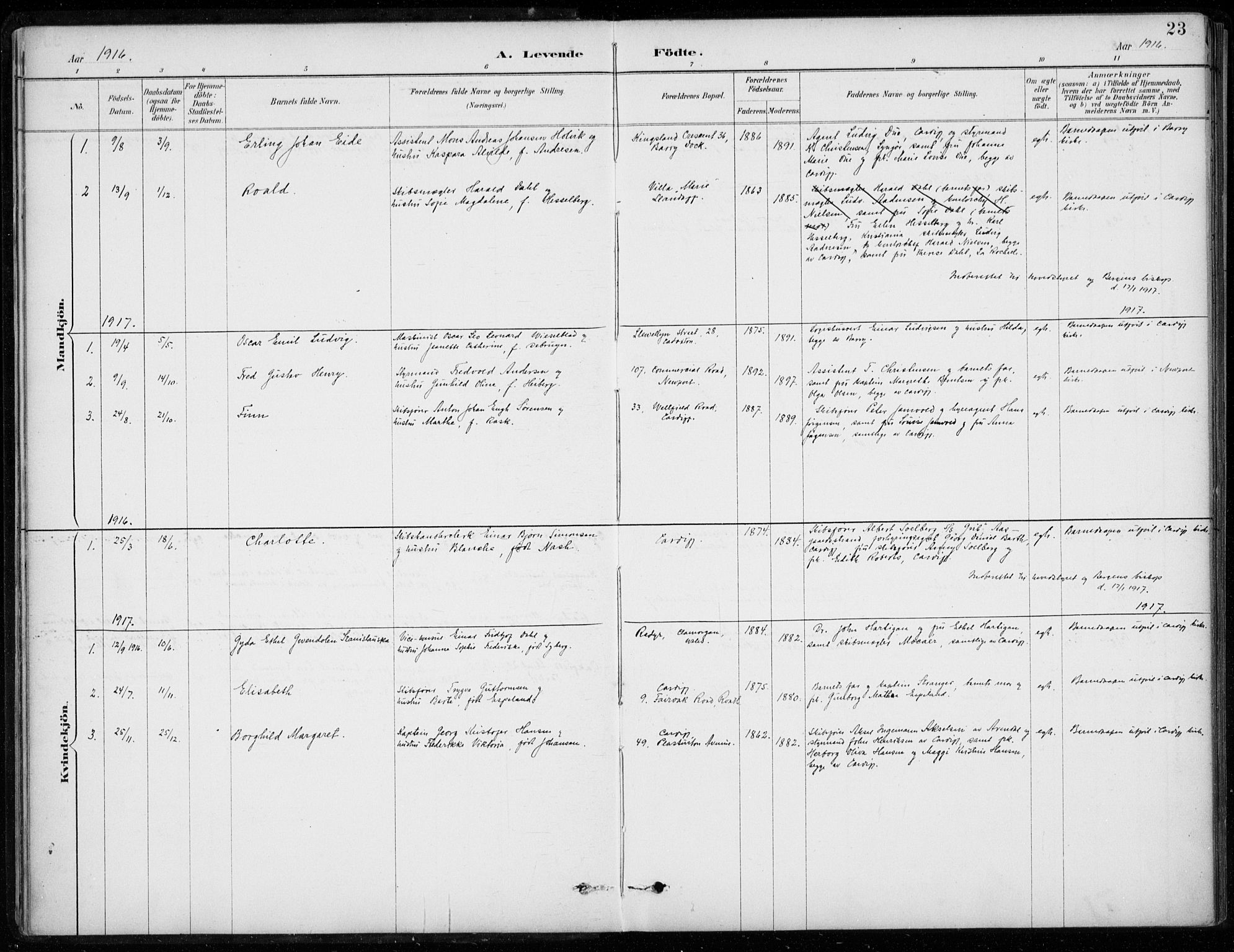 Den norske sjømannsmisjon i utlandet/Bristolhavnene(Cardiff-Swansea), SAB/SAB/PA-0102/H/Ha/Haa/L0002: Parish register (official) no. A 2, 1887-1932, p. 23