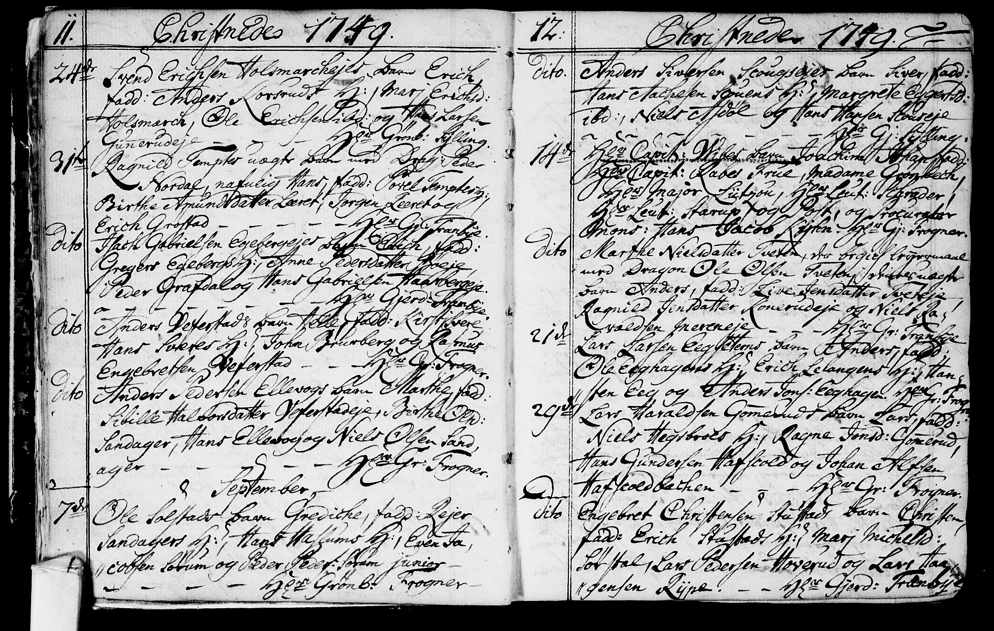 Lier kirkebøker, SAKO/A-230/F/Fa/L0004: Parish register (official) no. I 4, 1749-1764, p. 11-12