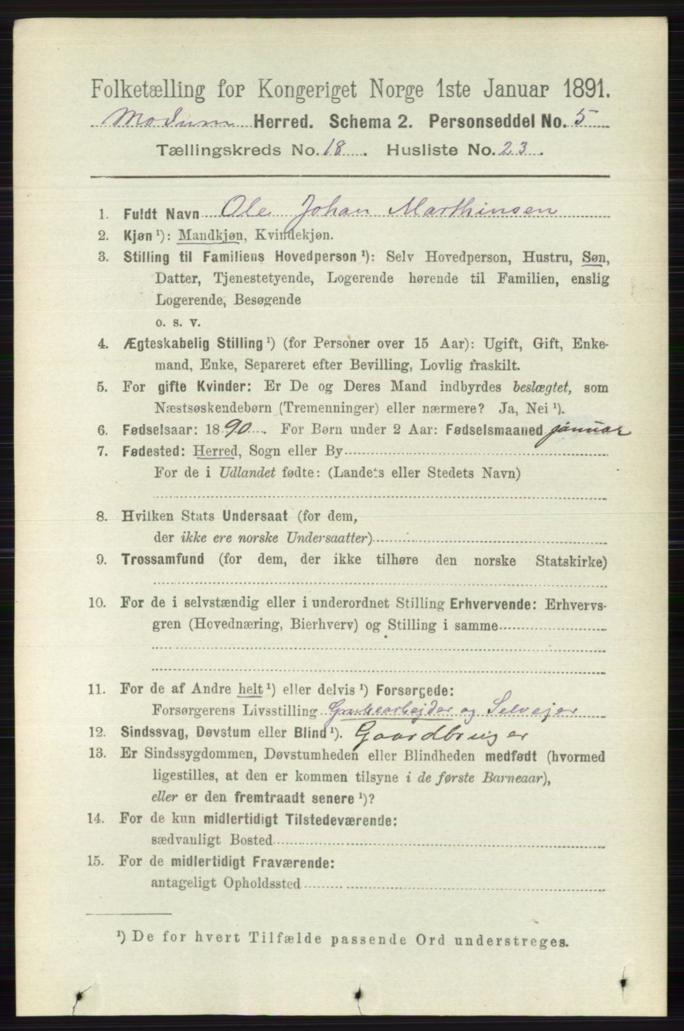 RA, 1891 census for 0623 Modum, 1891, p. 7354