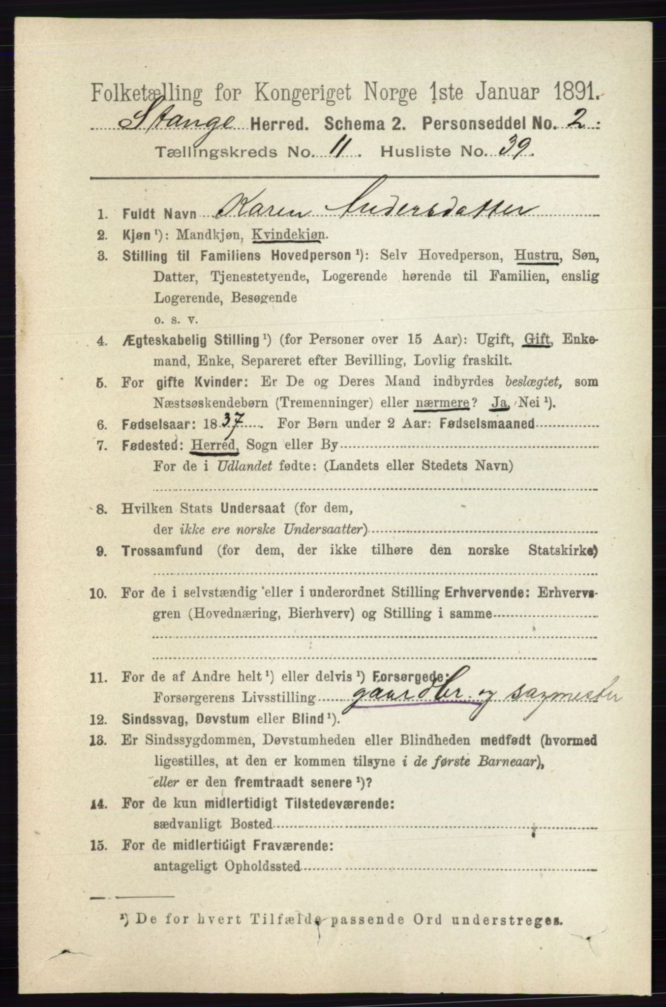 RA, 1891 census for 0417 Stange, 1891, p. 7711