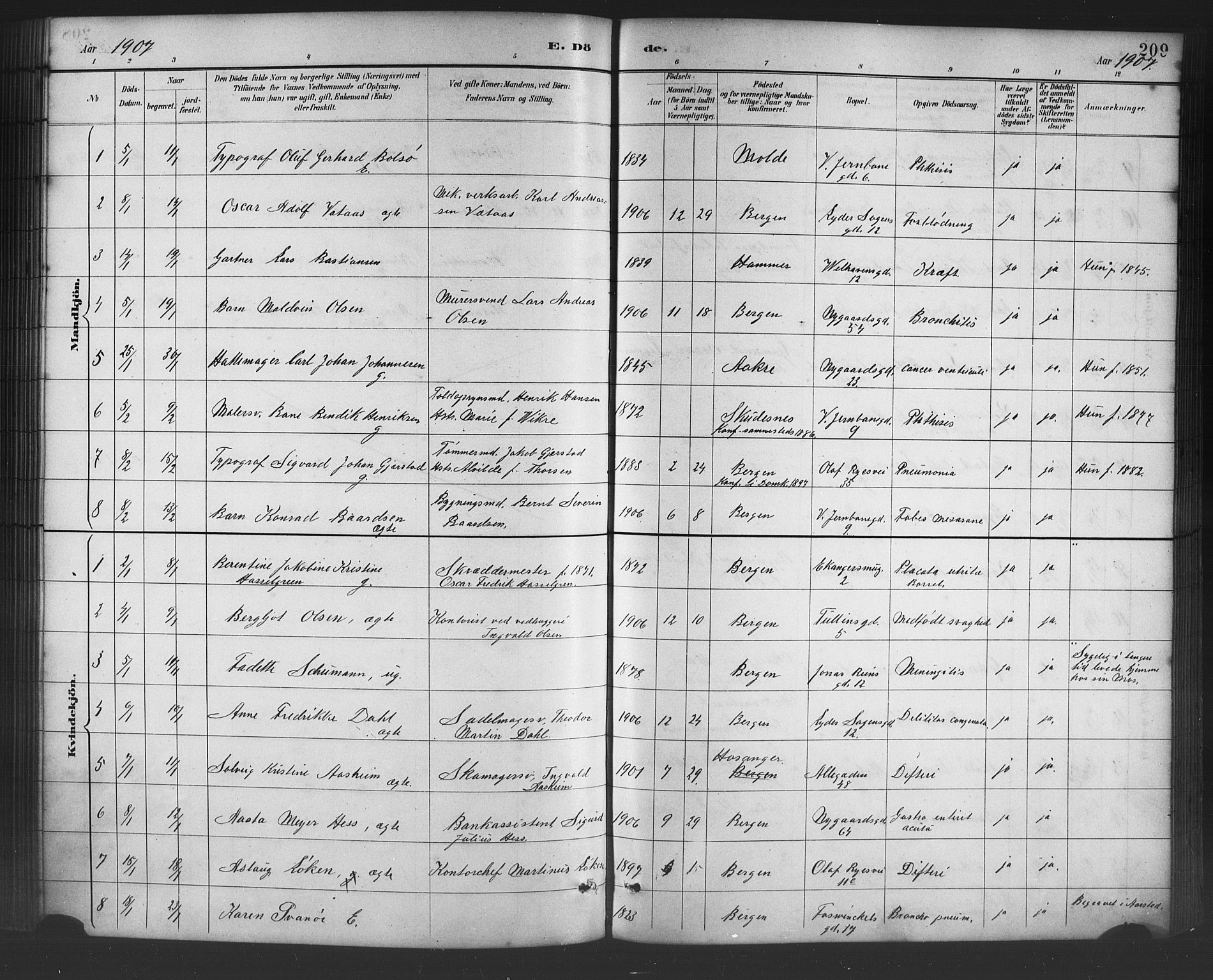 Johanneskirken sokneprestembete, SAB/A-76001/H/Hab: Parish register (copy) no. D 1, 1885-1915, p. 209