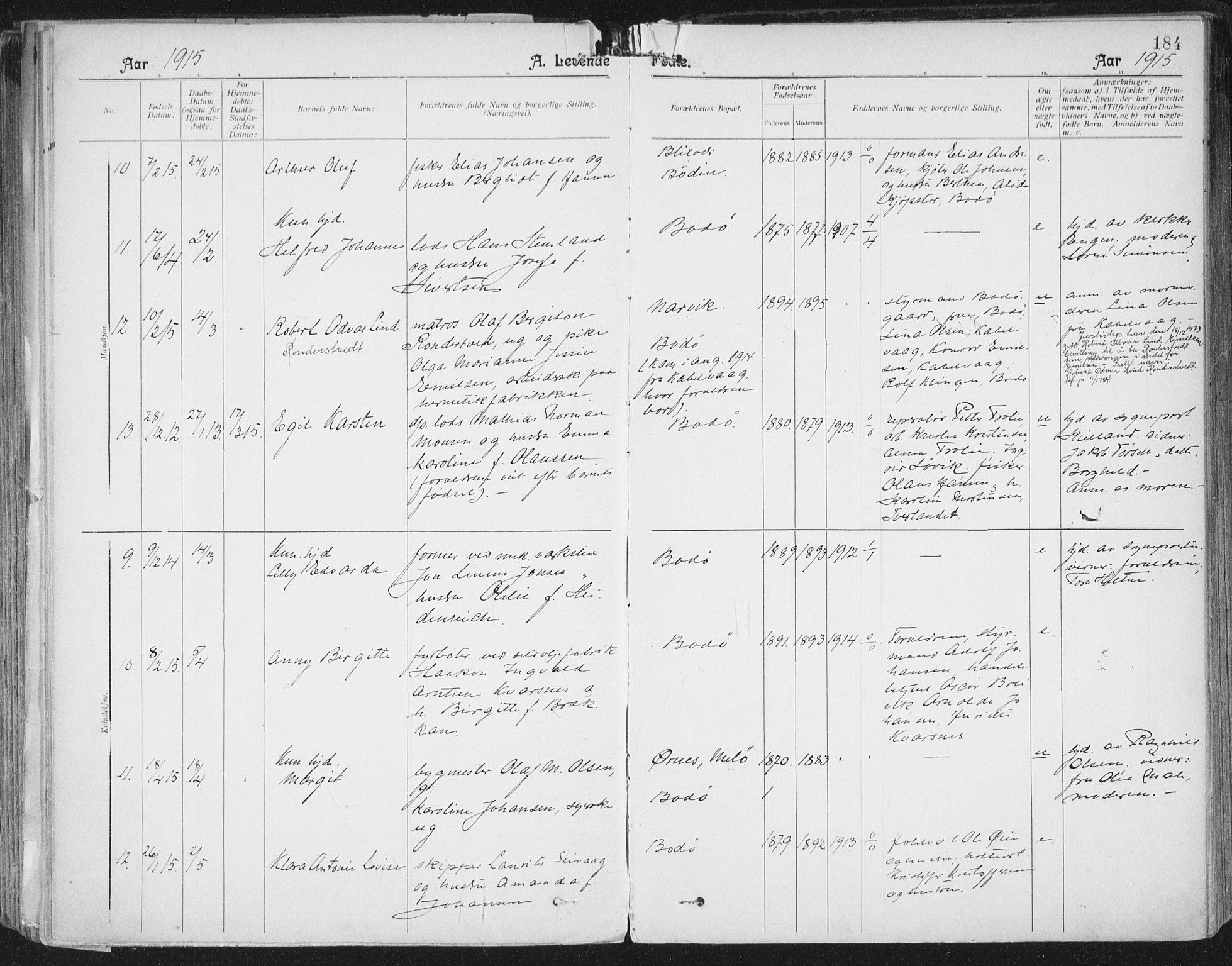 Ministerialprotokoller, klokkerbøker og fødselsregistre - Nordland, AV/SAT-A-1459/801/L0011: Parish register (official) no. 801A11, 1900-1916, p. 184