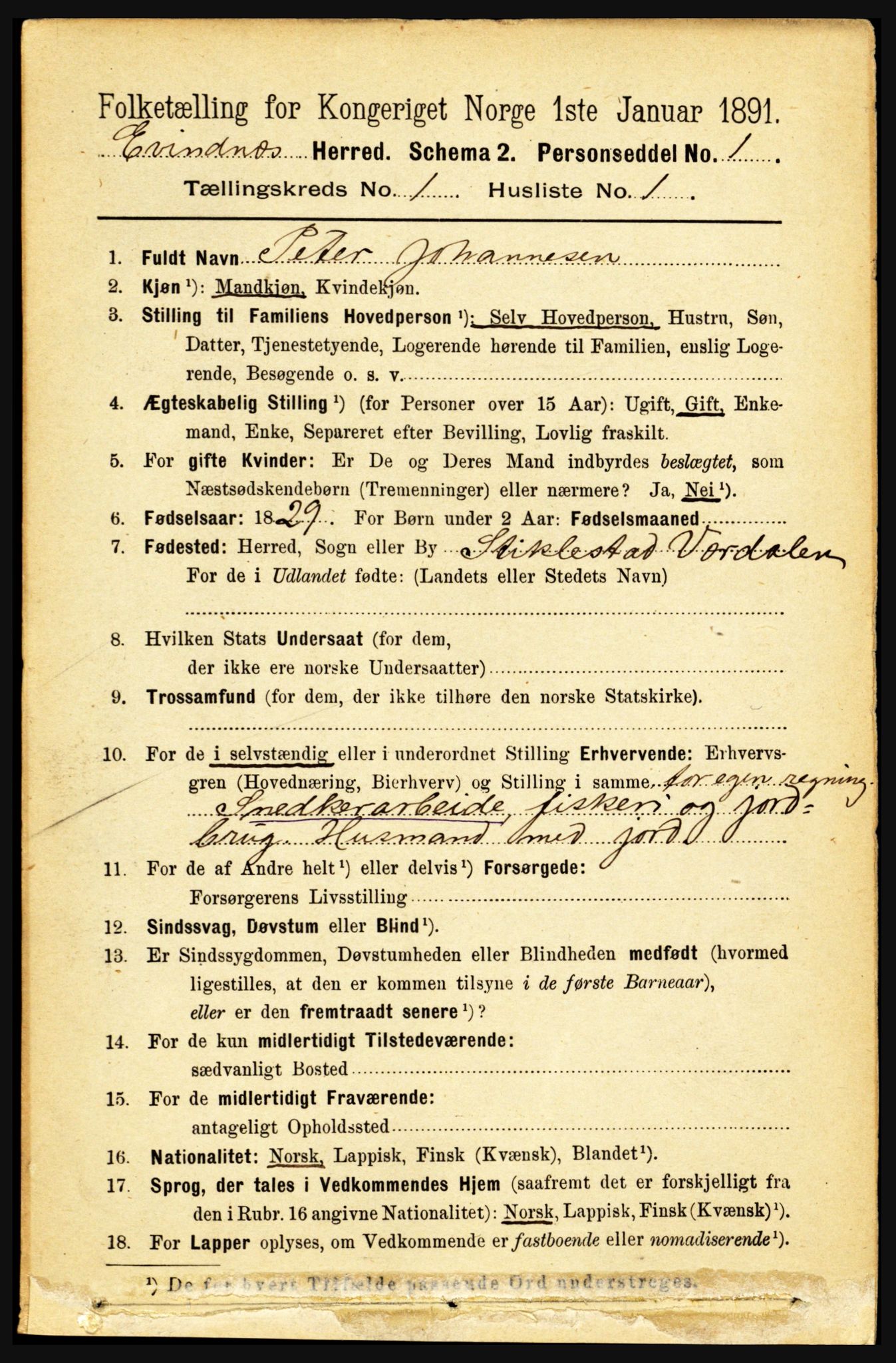 RA, 1891 census for 1853 Evenes, 1891, p. 80