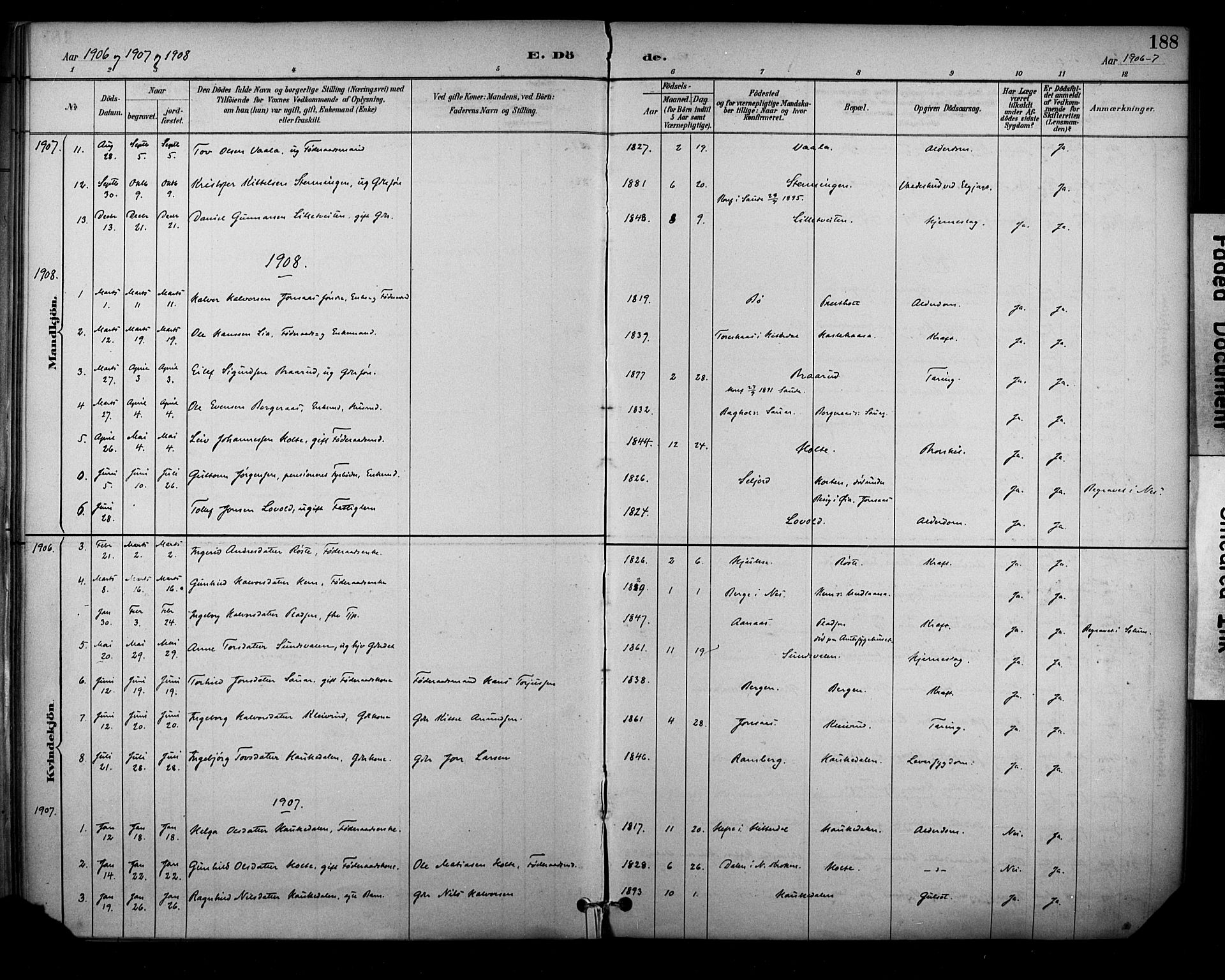 Sauherad kirkebøker, SAKO/A-298/F/Fa/L0009: Parish register (official) no. I 9, 1887-1912, p. 188