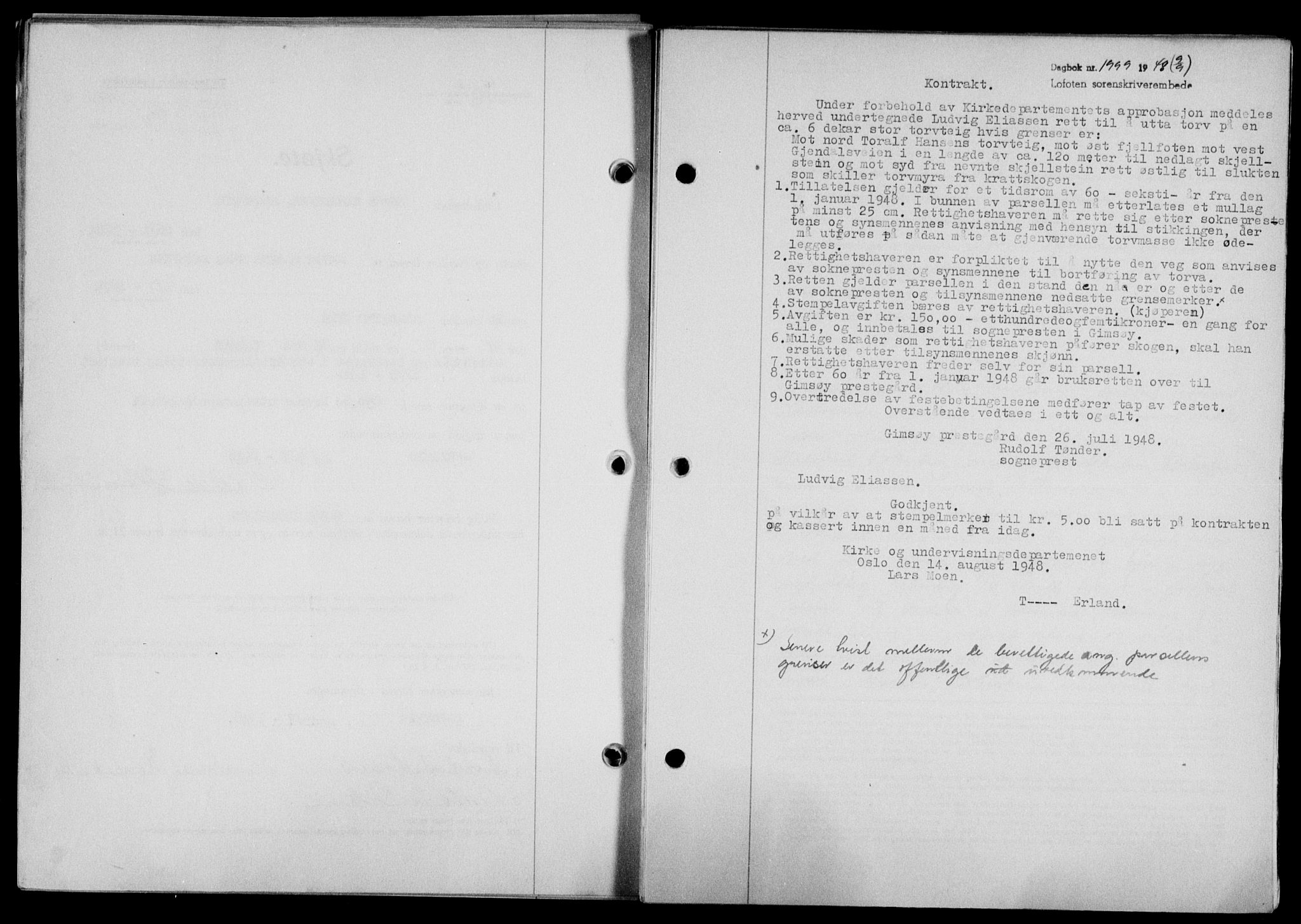 Lofoten sorenskriveri, SAT/A-0017/1/2/2C/L0019a: Mortgage book no. 19a, 1948-1948, Diary no: : 1999/1948