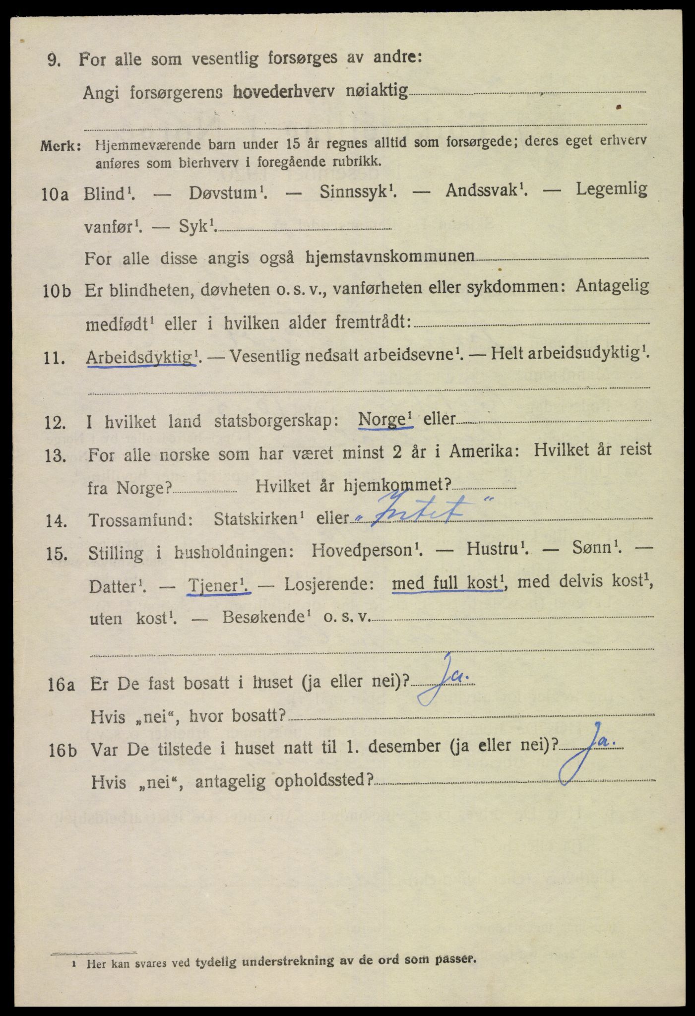 SAK, 1920 census for Vegusdal, 1920, p. 1066