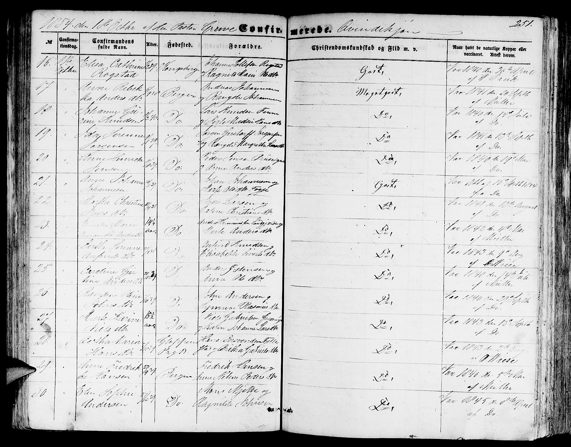 Domkirken sokneprestembete, SAB/A-74801/H/Hab/L0023: Parish register (copy) no. C 3, 1854-1880, p. 251