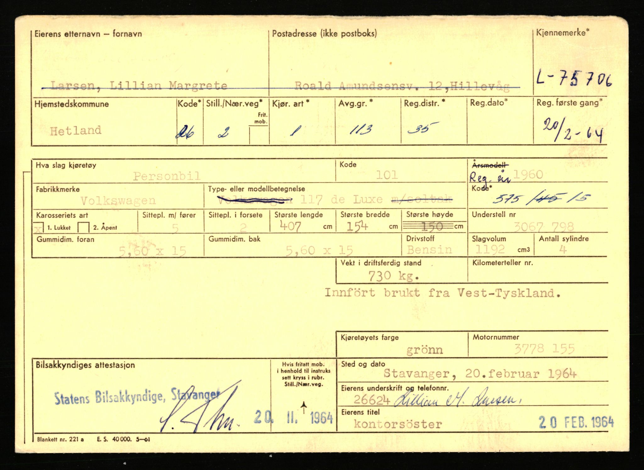 Stavanger trafikkstasjon, AV/SAST-A-101942/0/F/L0068: L-75000 - L-76799, 1930-1971, p. 915