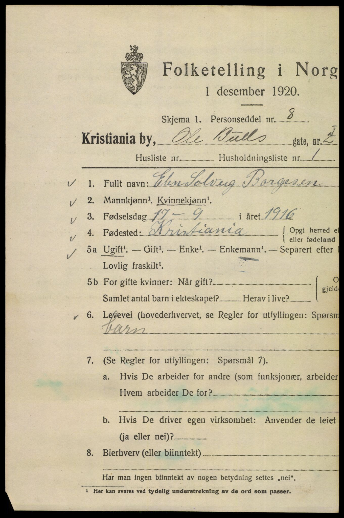 SAO, 1920 census for Kristiania, 1920, p. 432877