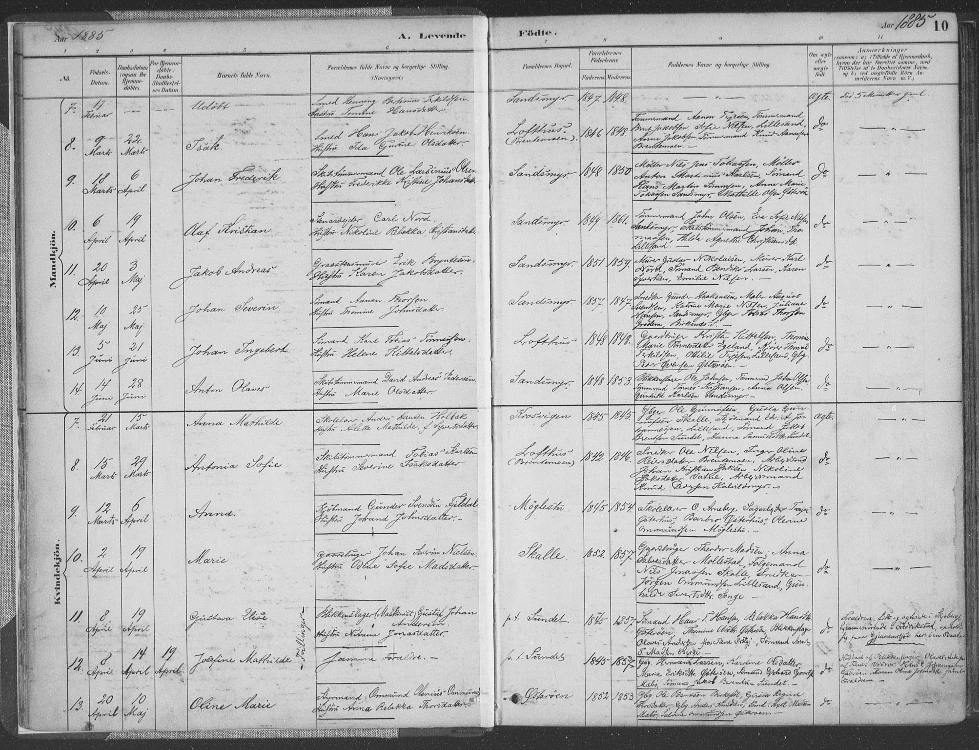 Vestre Moland sokneprestkontor, SAK/1111-0046/F/Fa/Fab/L0009: Parish register (official) no. A 9, 1884-1899, p. 10
