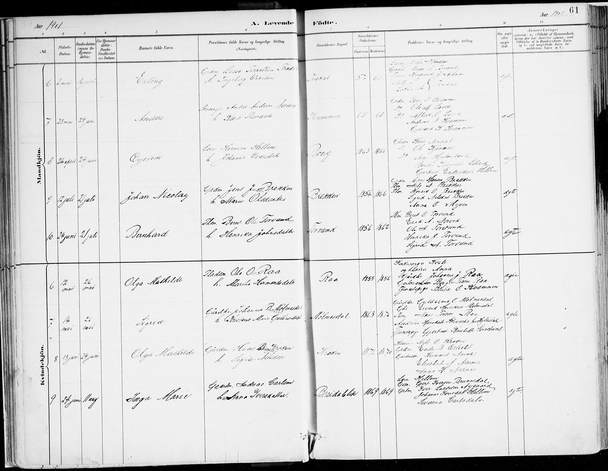 Lavik sokneprestembete, AV/SAB-A-80901: Parish register (official) no. B 1, 1882-1908, p. 61