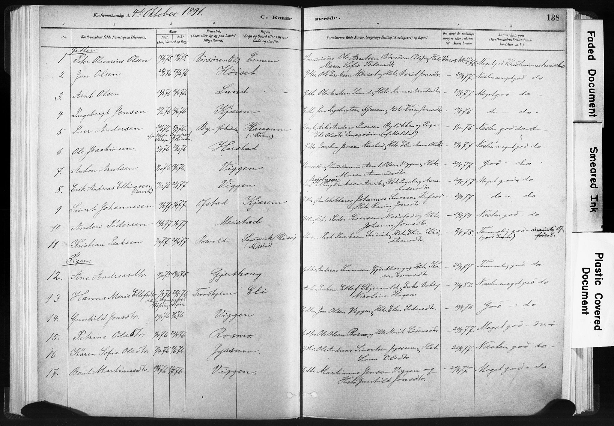 Ministerialprotokoller, klokkerbøker og fødselsregistre - Sør-Trøndelag, SAT/A-1456/665/L0773: Parish register (official) no. 665A08, 1879-1905, p. 138