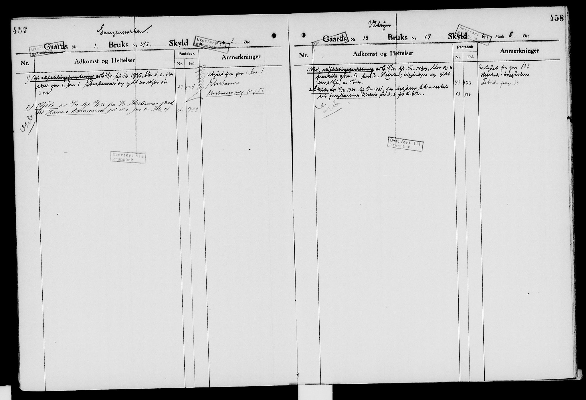 Nord-Hedmark sorenskriveri, SAH/TING-012/H/Ha/Had/Hade/L0007: Mortgage register no. 4.7, 1924-1940, p. 457-458