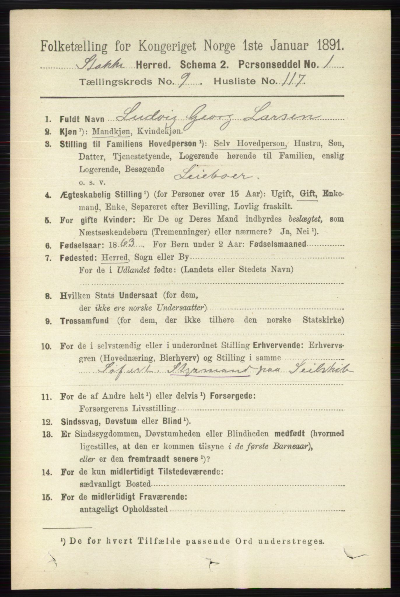 RA, 1891 census for 0720 Stokke, 1891, p. 6628