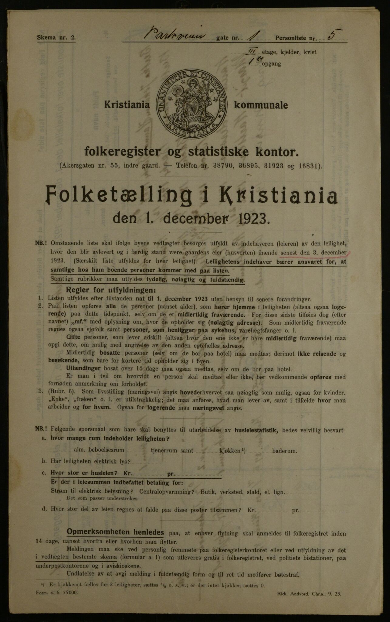 OBA, Municipal Census 1923 for Kristiania, 1923, p. 85816