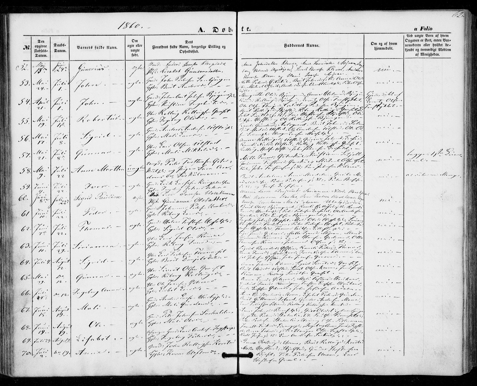 Ministerialprotokoller, klokkerbøker og fødselsregistre - Nord-Trøndelag, AV/SAT-A-1458/703/L0028: Parish register (official) no. 703A01, 1850-1862, p. 62