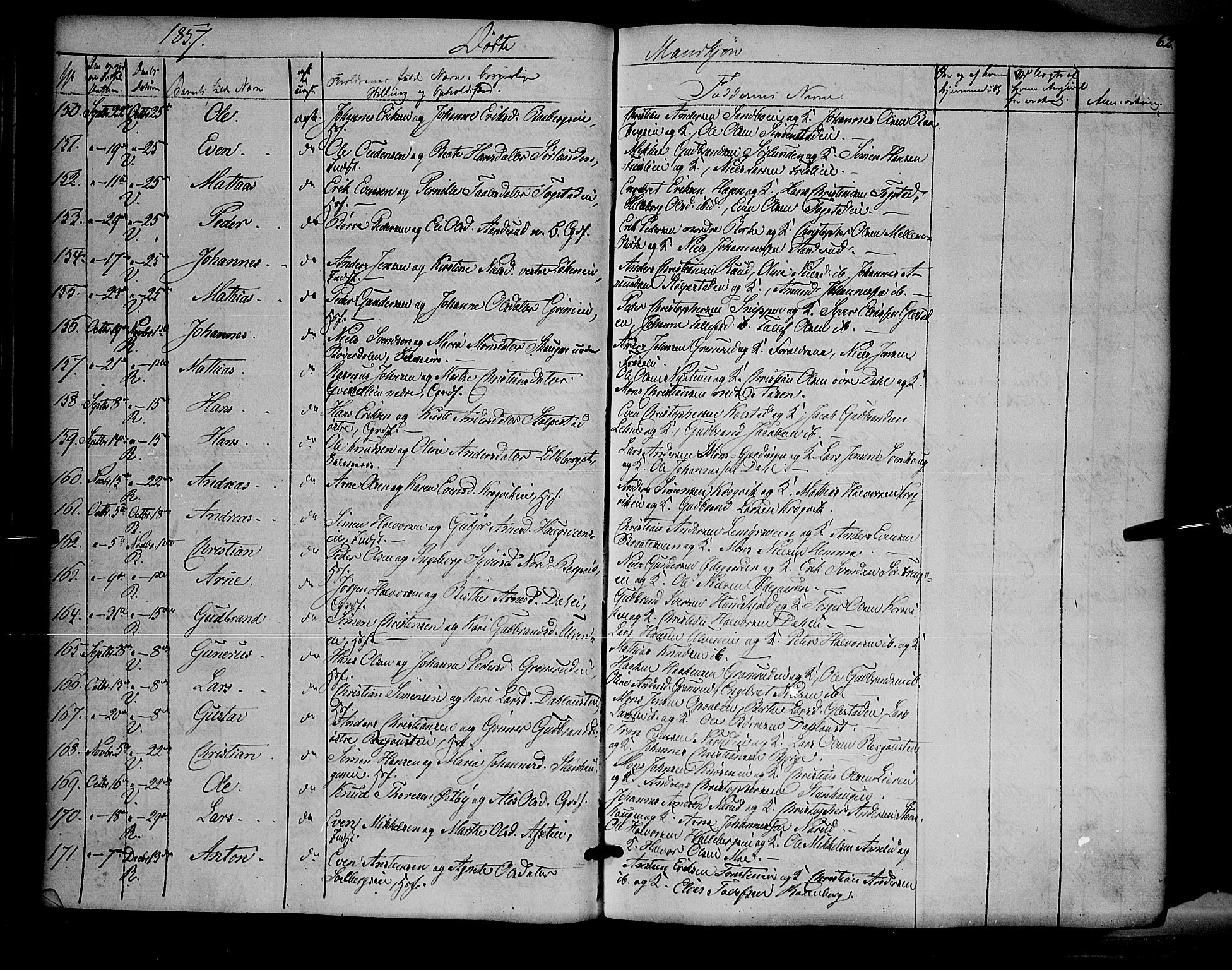 Ringsaker prestekontor, SAH/PREST-014/K/Ka/L0009: Parish register (official) no. 9, 1850-1860, p. 62