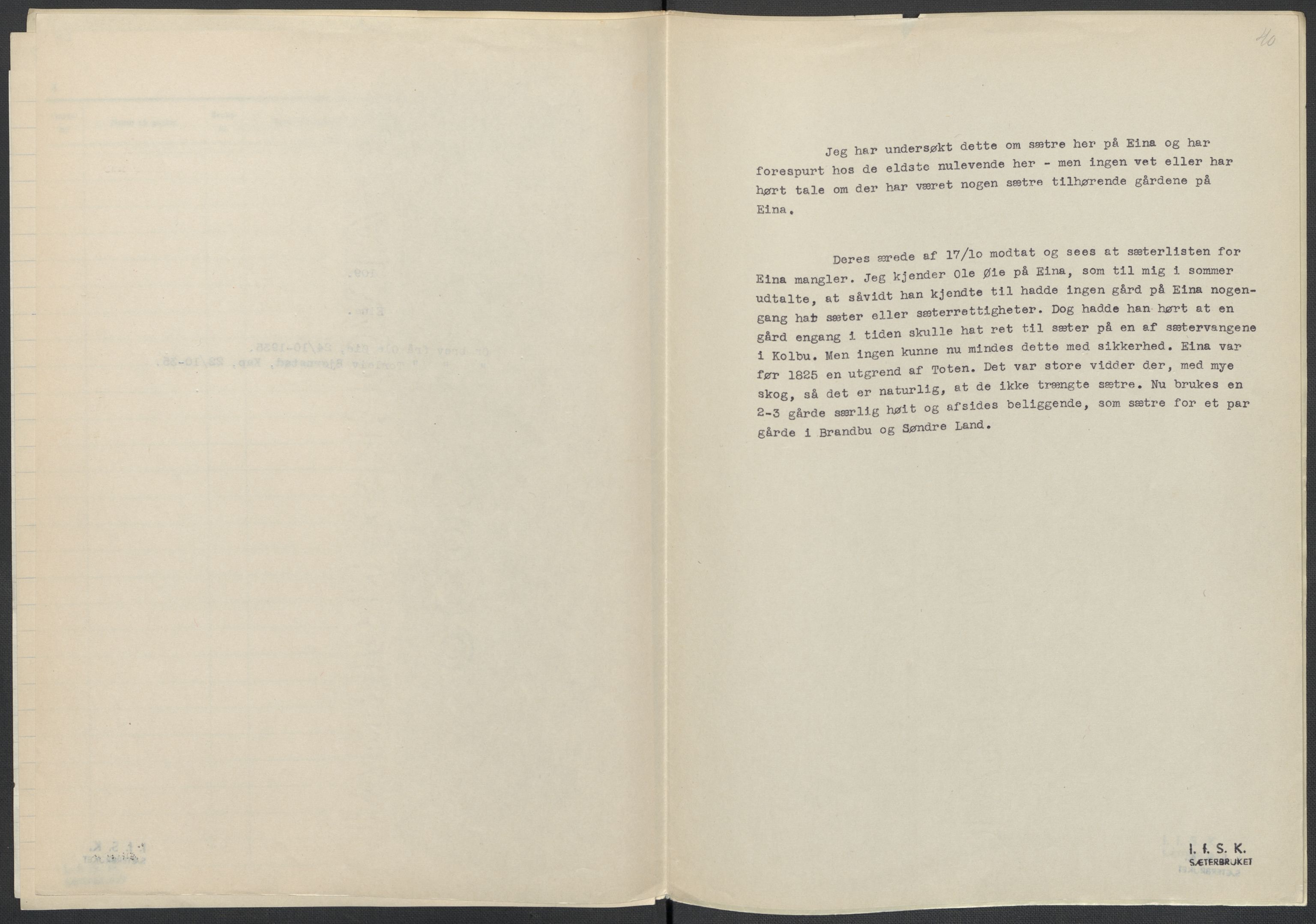 Instituttet for sammenlignende kulturforskning, AV/RA-PA-0424/F/Fc/L0004/0003: Eske B4: / Oppland (perm IX), 1933-1935, p. 40