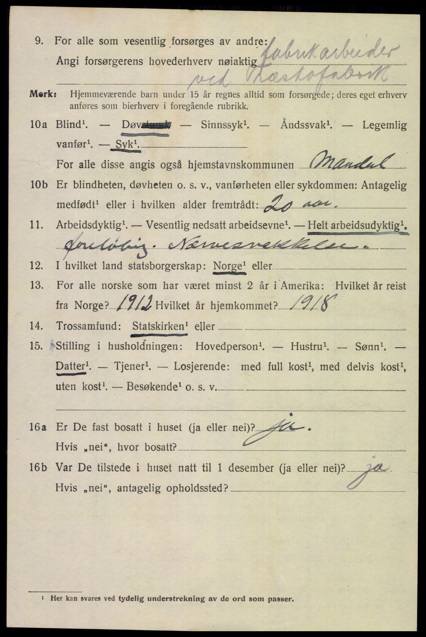 SAK, 1920 census for Mandal, 1920, p. 8146