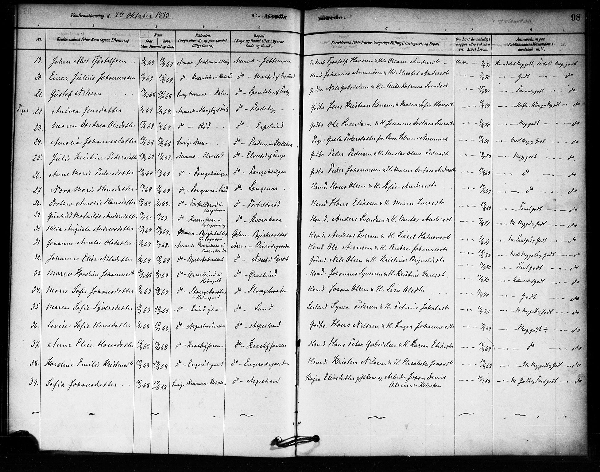 Aremark prestekontor Kirkebøker, AV/SAO-A-10899/F/Fa/L0005: Parish register (official) no. I 5, 1878-1897, p. 98