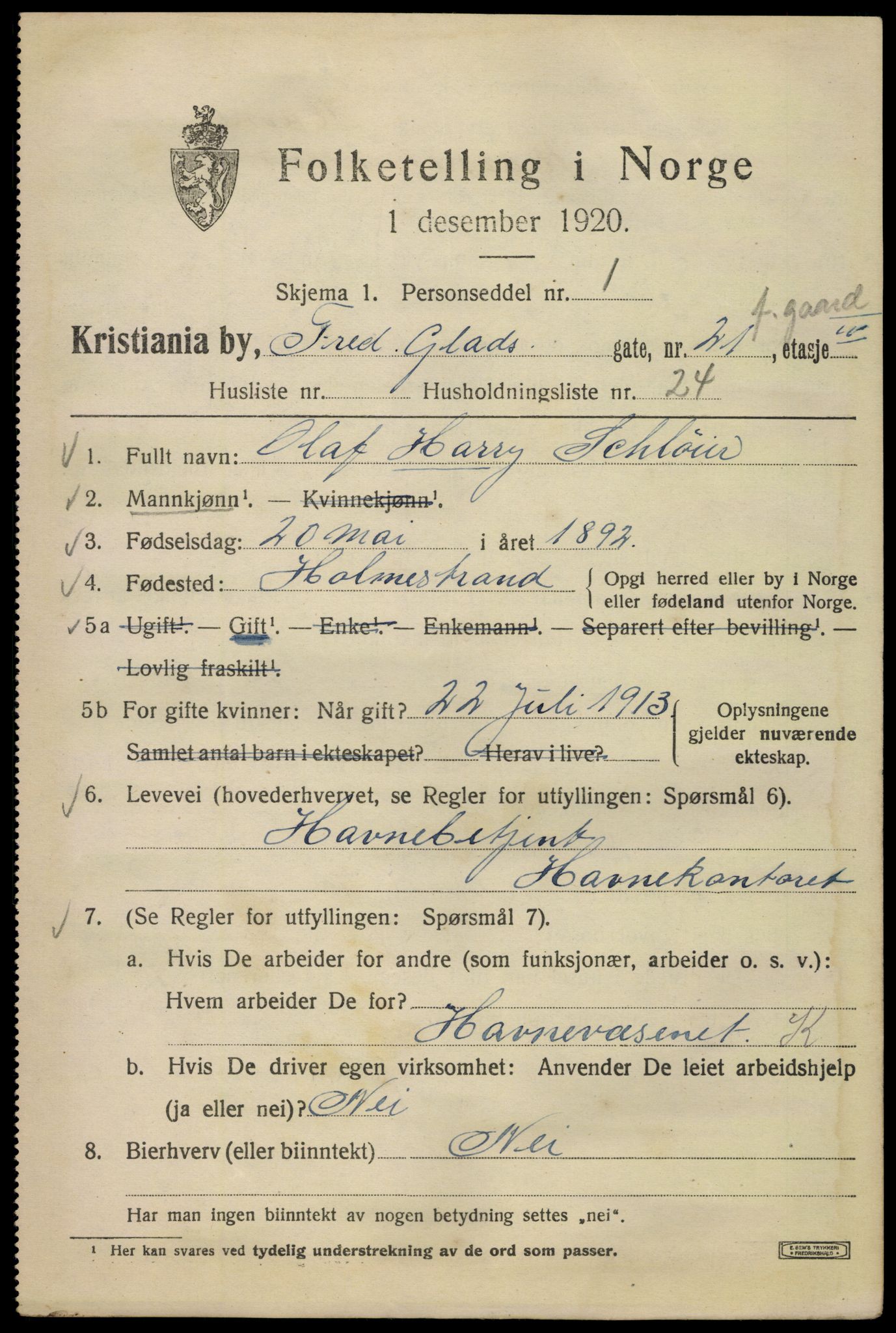 SAO, 1920 census for Kristiania, 1920, p. 237563