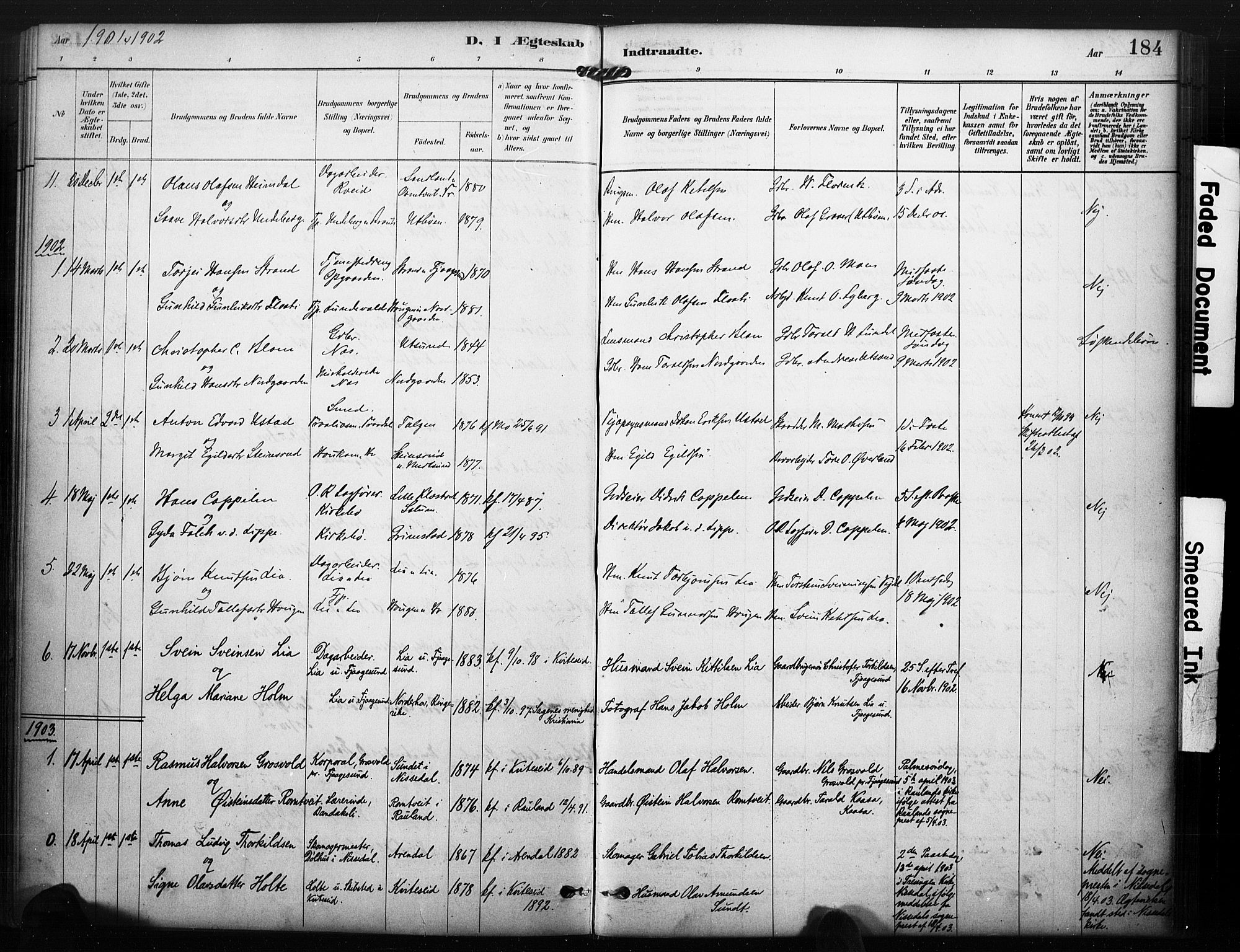 Kviteseid kirkebøker, AV/SAKO-A-276/F/Fa/L0008: Parish register (official) no. I 8, 1882-1903, p. 184