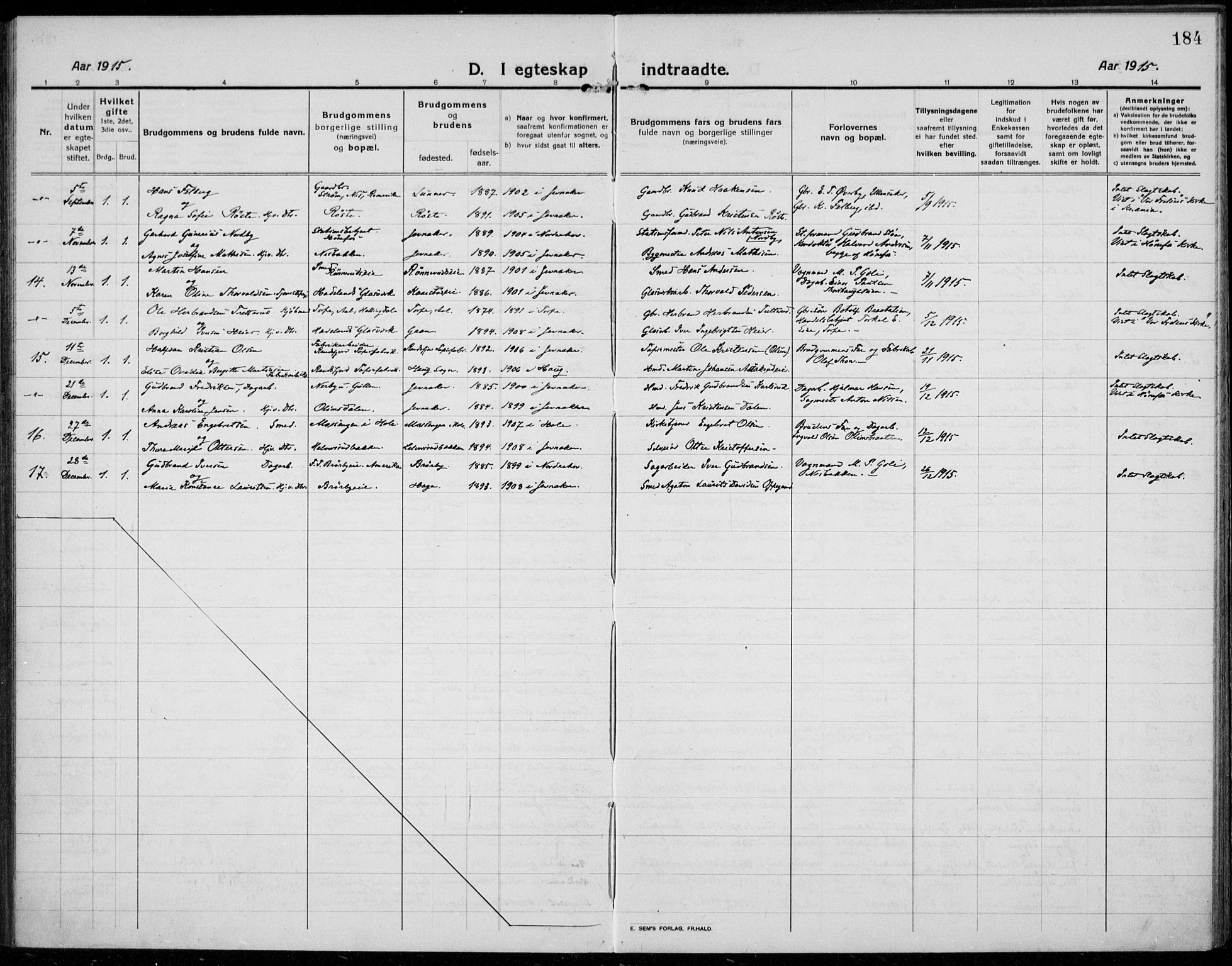 Jevnaker prestekontor, SAH/PREST-116/H/Ha/Haa/L0012: Parish register (official) no. 12, 1914-1924, p. 184